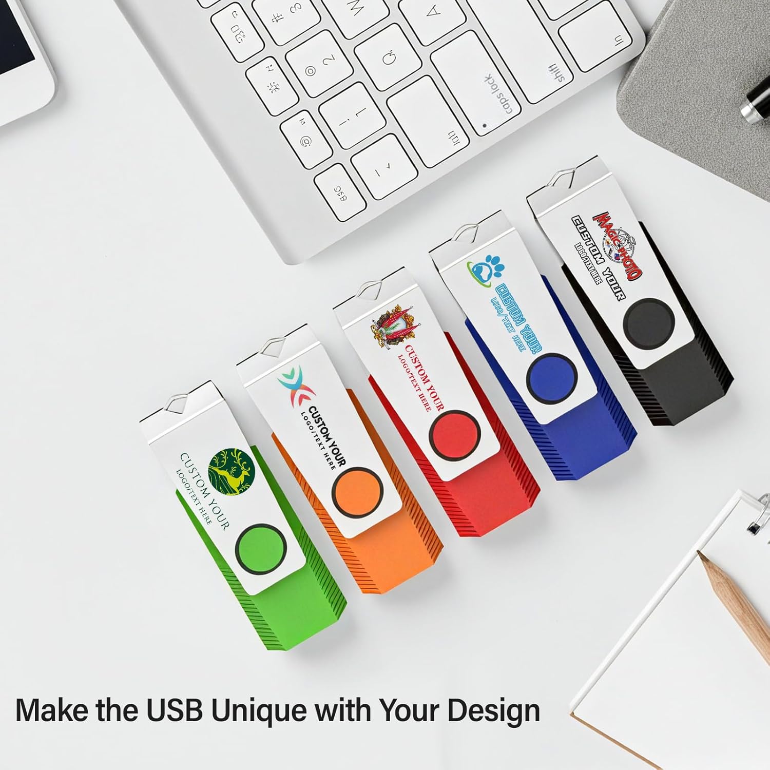 Customizable Flash Drives 512MB, Wooolken Personalized USB 2.0 Drive 10/20/50/100 Pack, Custom Thumb Drive Engraved Logo USB Drive (Mixcolors)