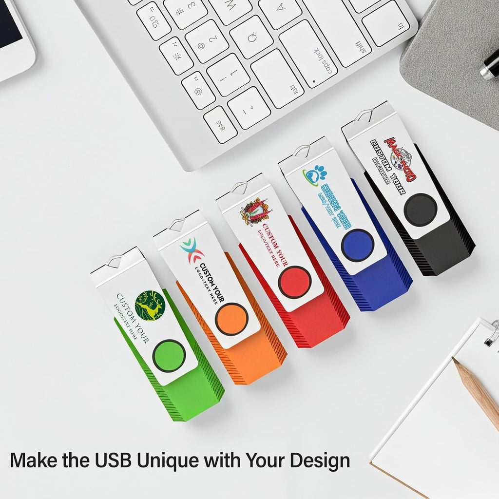 Customizable Flash Drives 8GB, Wooolken Personalized USB 2.0 Drive 10/20/50/100 Pack, Custom Thumb Drive Engraved Logo USB Drive (Mixcolors)