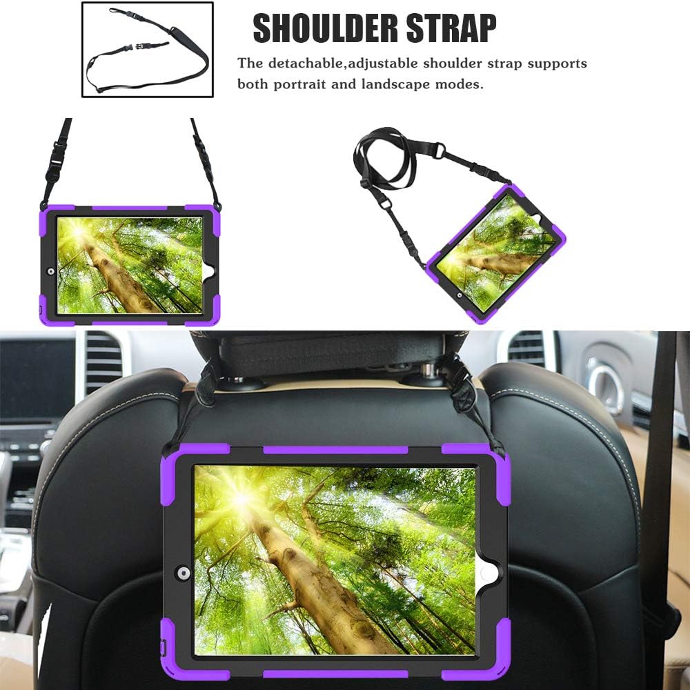 ZenRich Shockproof Case for iPad 9th/8th/7th Generation 10.2 inch 2021/2020/2019, Heavy Duty Rugged Case with Pencil Holder/360° Rotating Kickstand/Handle/Carrying Strap, Purple