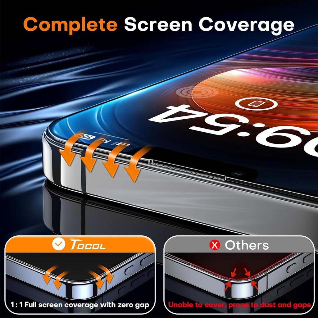TOCOL for iPhone 12 Pro Max Screen Protector 9H Hardness Military Grade Shatterproof HD Tempered Glass Full Coverage Easy Installation Case Friendly 2 Pack