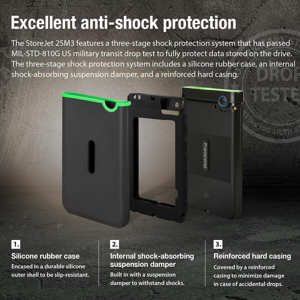Transcend 2TB USB 3.1 Gen 1 StoreJet 25M3S SJ25M3S Rugged External Hard Drive TS2TSJ25M3S
