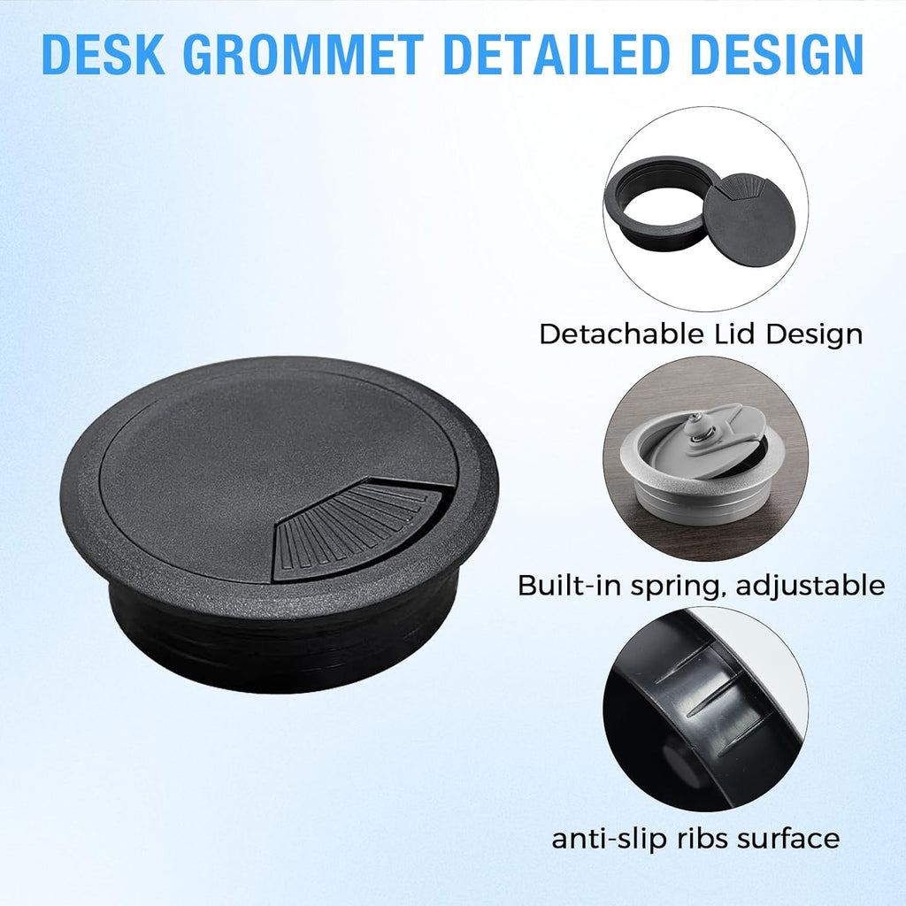 Desk Grommet 3-1/8" (80 mm), Desk Cord Hole Cover, Cable Grommet ABS Plastic, Desk Hole Grommet for Office and Home Table Cable, Detachable Adjustable Cable Cord Organizer (Light Grey 2 Pcs)