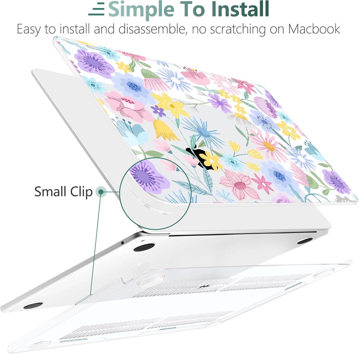 TWOLSKOO Compatible with M4 MacBook Air 13.6 inch Case 2025-2022 Release M4 A3240 M3 A3113 M2 A2681, Plastic Hard Shell & Keyboard Cover & Type C Adapter & Screen Protector, Spring Blooms