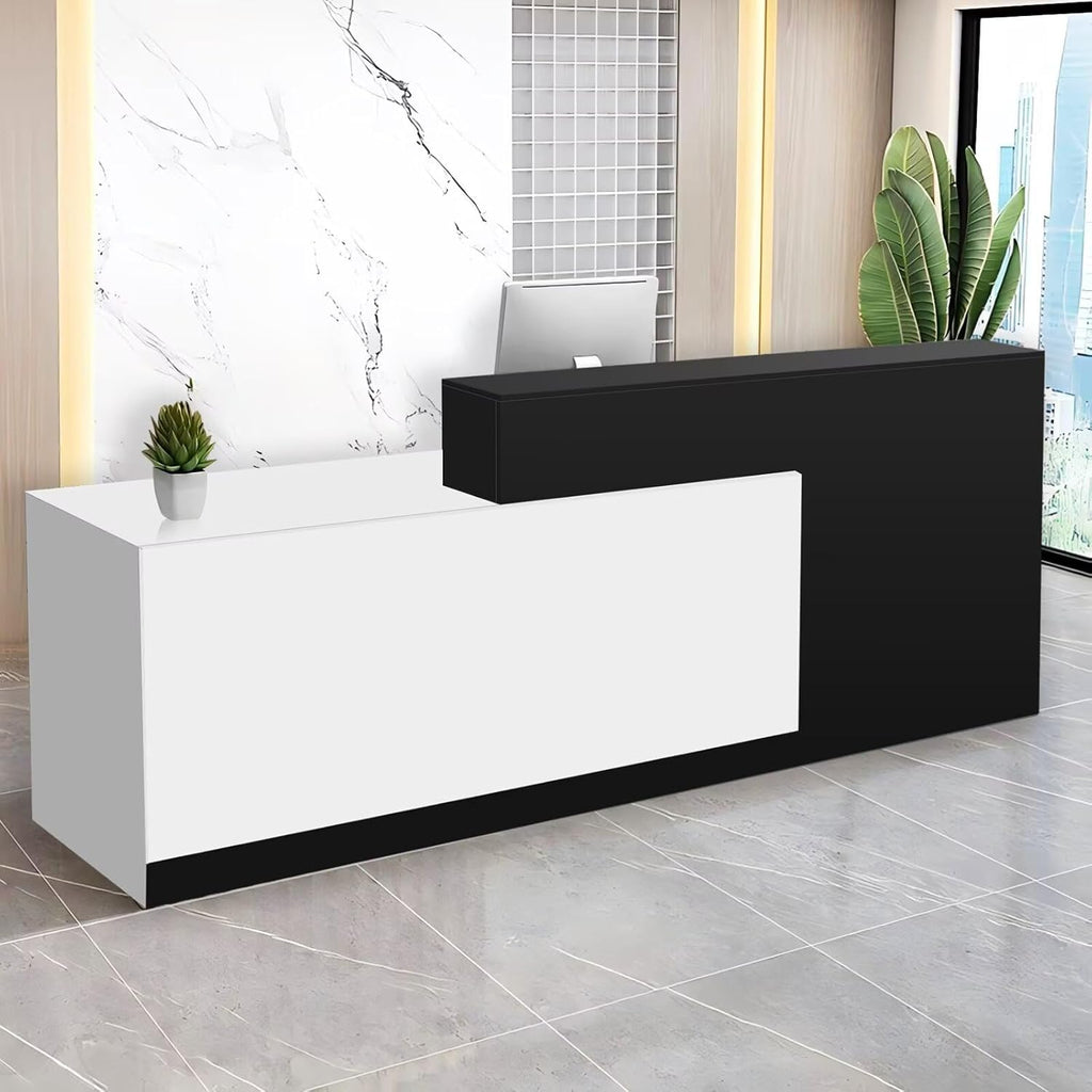 Reception Desk with Counter Modern Checkout Counter with Lockable Drawer Keyboard Tray Receptionist Desk for Office Salon Reception Table D Left 79inch/200cm