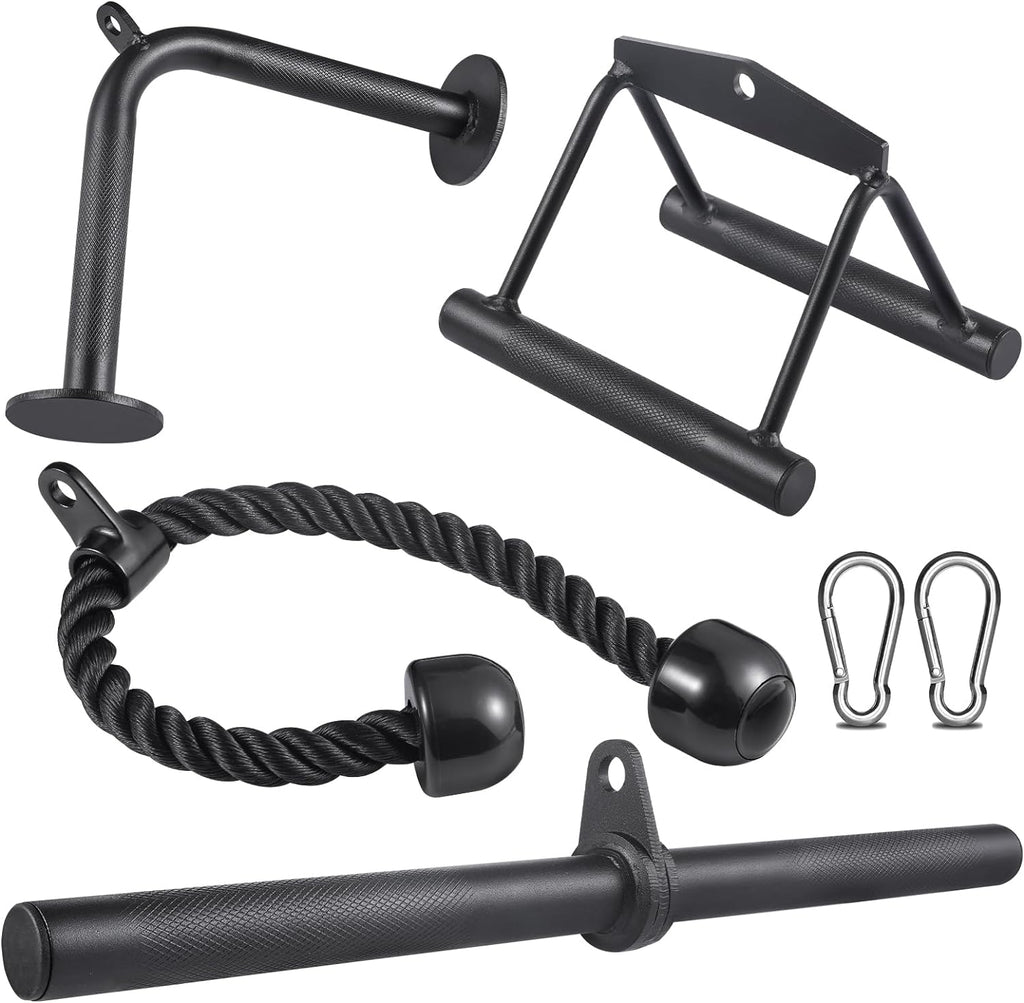 SERTT Workout Cable Machine Attachment for Home Gym, LAT Pulldown Attachments, Cable Accessories for Weight Training, Straight Pull Down Bar, Tricep Rope, Double D Row Handle, V-Shaped Bar