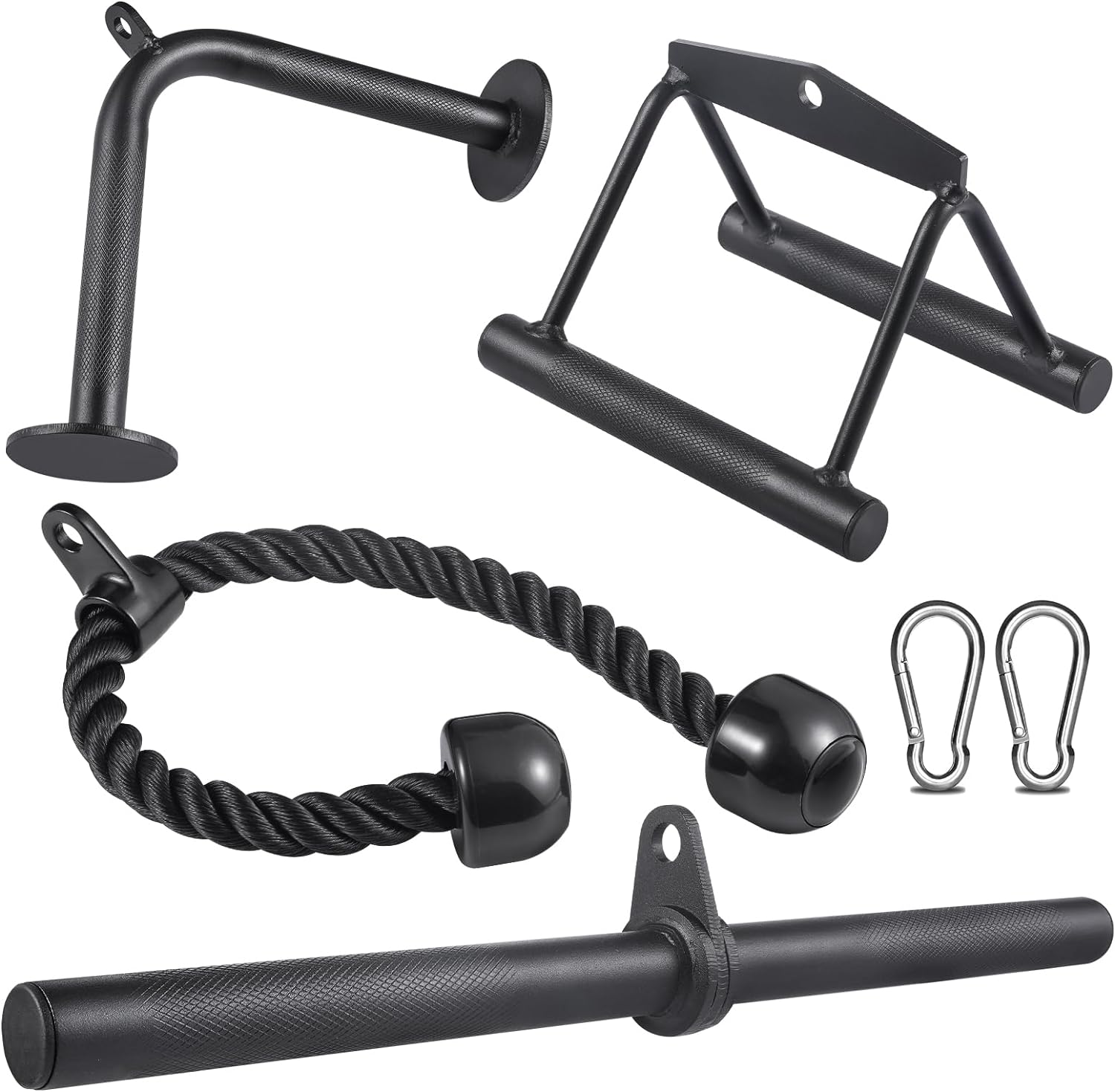 SERTT Workout Cable Machine Attachment for Home Gym, LAT Pulldown Attachments, Cable Accessories for Weight Training, Straight Pull Down Bar, Tricep Rope, Double D Row Handle, V-Shaped Bar