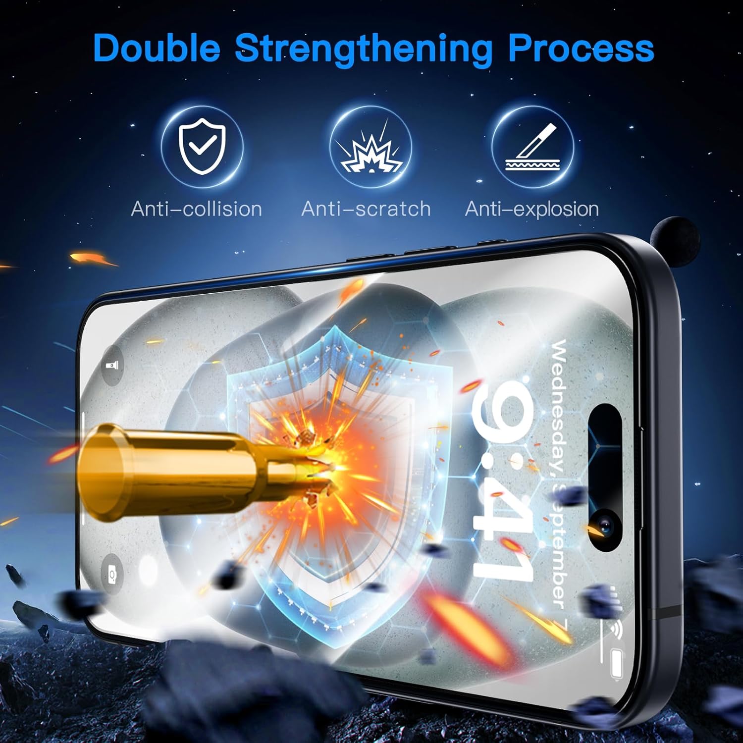 Uyiton Anti-Blue Light for iPhone 15 Plus Screen Protector - Unbreak-Glass Easy to Install Full Coverage Case Friendly Scratch Resistance 9H Tempered Glass Screen Protector for iPhone 15 Plus, 2 Pack