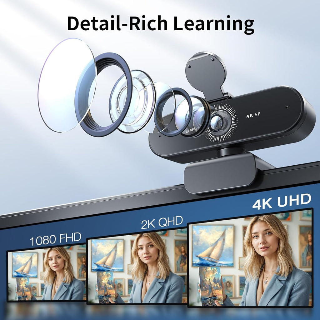 EMEET NOVA 4K Webcam with Tripod - 4K UHD, PDAF Autofocus, Adjustable Heights with 360° Swivel Head, 2 Noise-Cancelling Mics, USB Plug&Play, Privacy Cover, Ideal for Online Meetings&Live Streaming