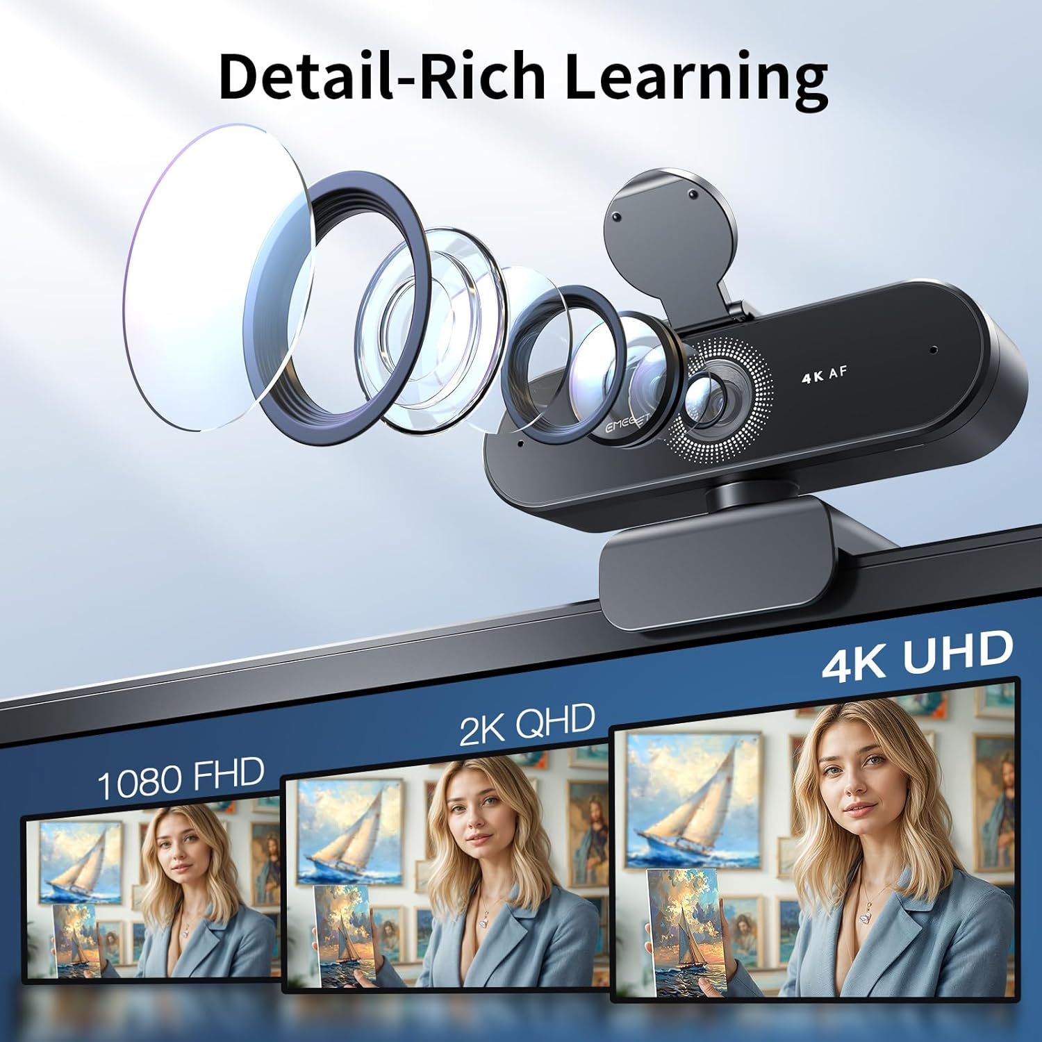 EMEET NOVA 4K Webcam for PC - Ultra 4K HD, PDAF Autofocus, Dual Noise-Cancelling Mics, 73° FOV, Auto Light Correction, USB-A, Privacy Cover, Ideal for High-End Business Meetings&Live Streaming