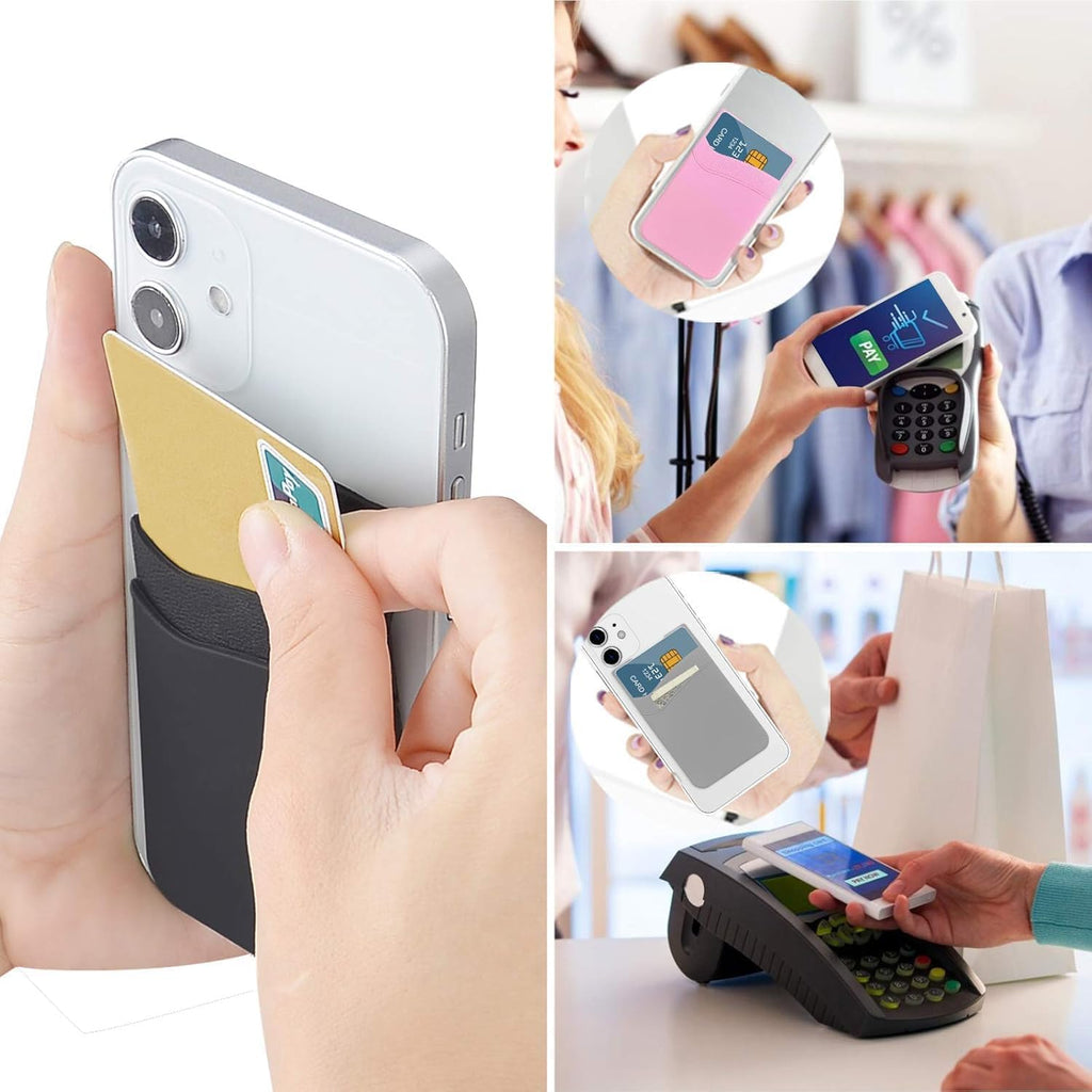 SS Phone Card Holder, Phone Wallet Stick On Silicion Card Holder for Back of Phone Credit Card Suitable for iPhone Samsung Galaxy Any Smartphone (8 Pack)