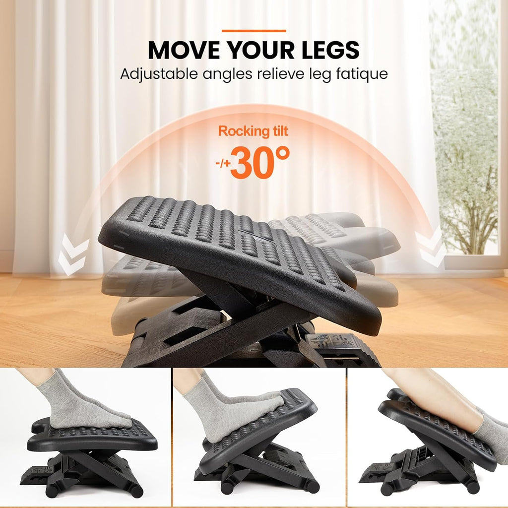 ErGear Under Desk Footrest, Adjustable Foot Rest with 3 Height Settings and 30-Degree Angle, Ergonomic Desk Foot Rest with Massage Texture, Foot and Leg Rest for Home & Office