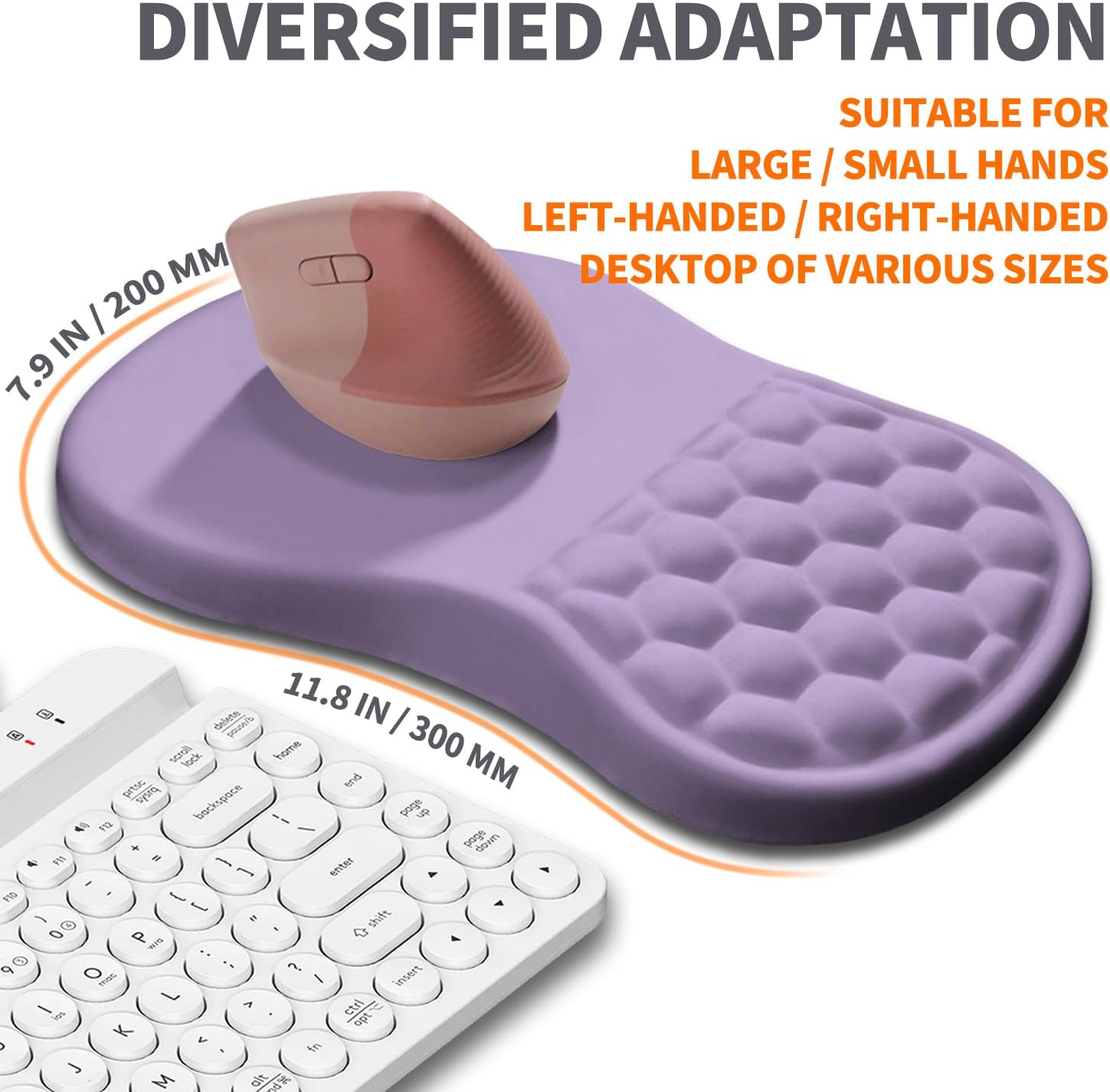Ergonomic Joint Wrist Support Mouse Pad with Memory Foam Cushion Massage Bump, Carpal Tunnel Pain Relief Mousepad Slope Design for Wrist Rest, 11.8x7.9 in, Pale Purple