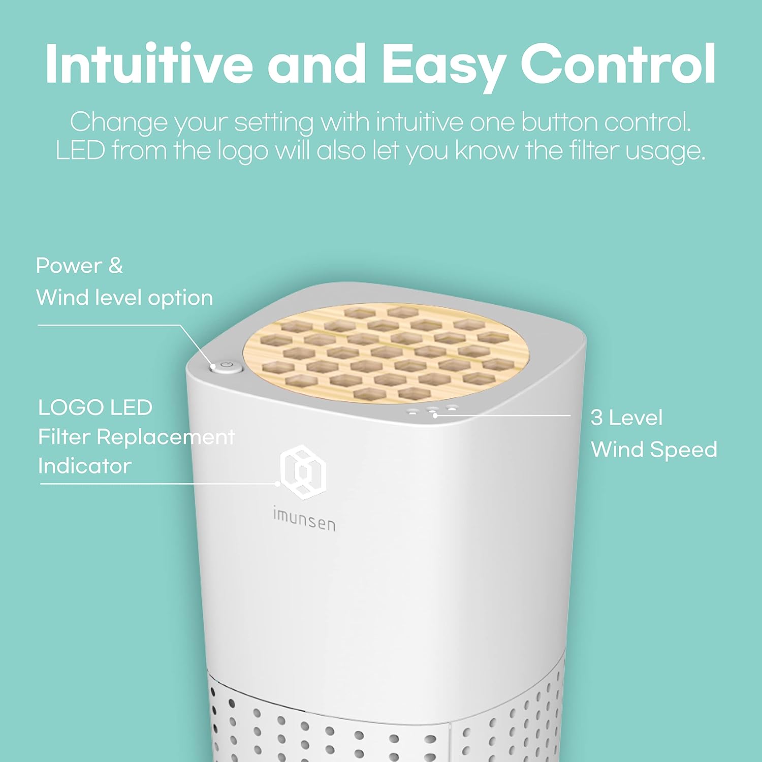 IMUNSEN M-003W True HEPA 13 Filter Air Purifier for Car, Desk, and Office with Carbon Deodorization Filter, 4-Stage Filtration, Smoke, Odors, Allergens, USB Port 5V, Made in Korea - White