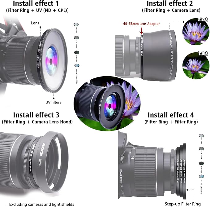 49mm Lens to 58mm Camera Lens Adapter, 49mm to 58mm Filter Step-Up Adapter Ring - Image 6