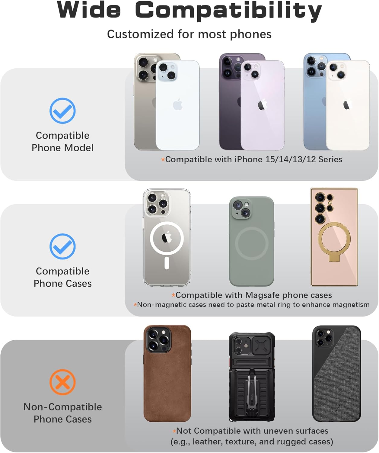 Magnetic Phone Grip, Removable Loop Grip with Soft Finger Strap, Silicone Phone Ring Holder for Back of Phone for iPhone 16/15/14/13/12 Pro Max/Plus, Calke Green