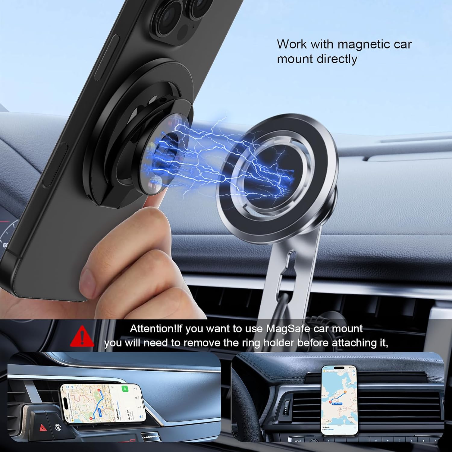 Magnetic Phone Ring Holder for MagSafe Gym Phone Grip Stand Finger Ring Kickstand Dual-Sided Magnetic Pop Socket for iPhone 16 Pro Max 16e 15 14 13 12 Pro Max,Samsung,Compatible for Wireless Car Mount