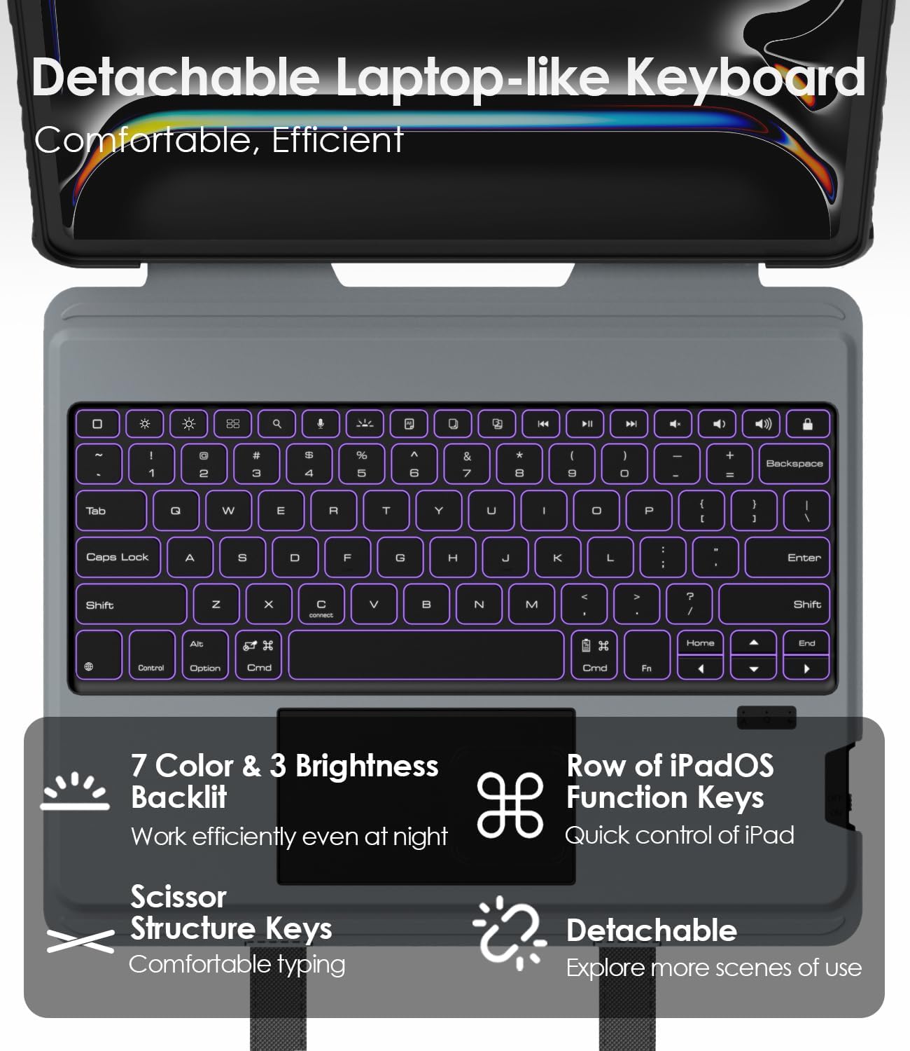 Nillkin Carry Go Keyboard Case for iPad Pro 13 inch (M4) 2024 with Handle, Rugged Case with Detachable Keyboard for iPad Pro 13, Magic Trackpad, 7 Colors Backlit, Camera Cover, Black