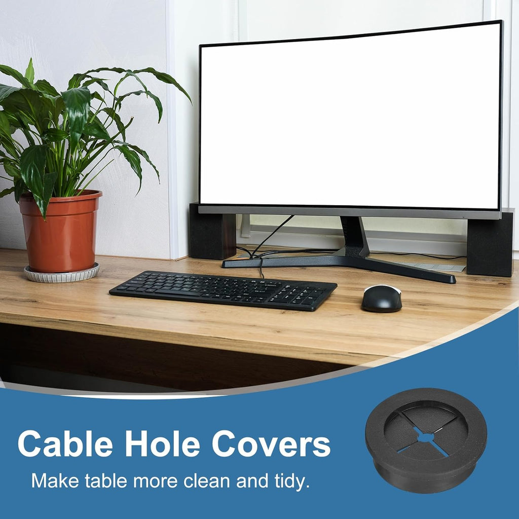 uxcell 4Pcs Cable Cord Grommet, 1-3/8"(35mm) Rubber Desk Grommets Wire Pass Through Hole Cover with Marked Cable Ties for Home Office Cable Wire Protection, Black