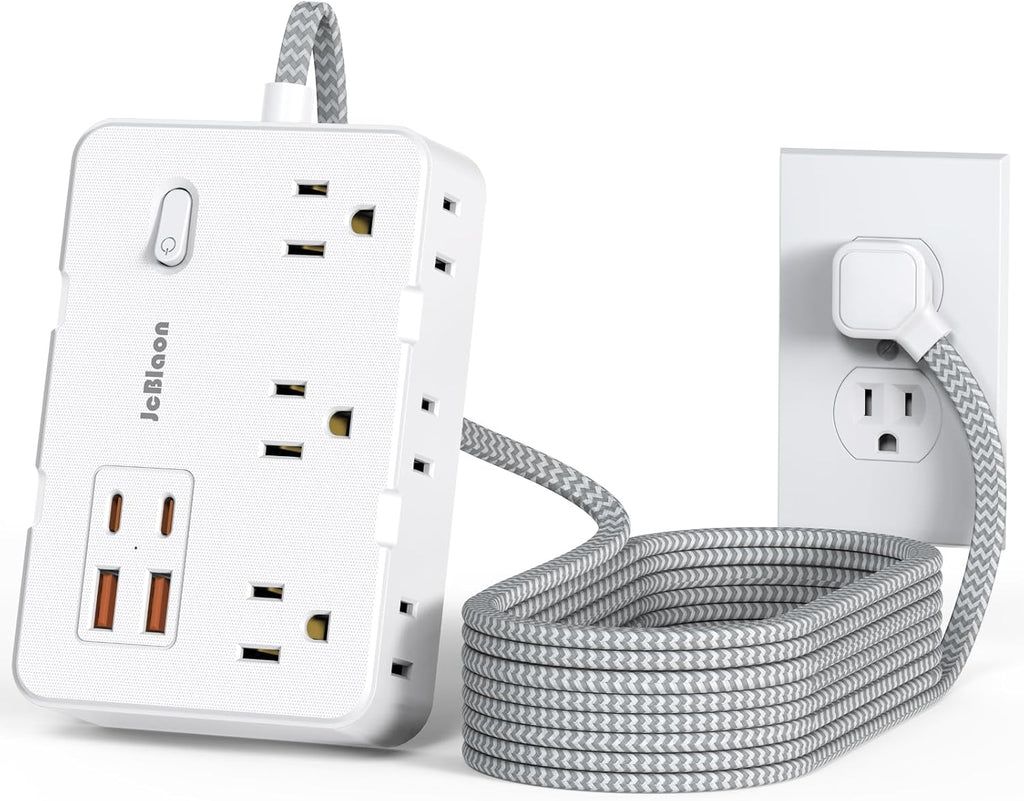Surge Protector Power Strip 10 Ft Cord, Ultra Thin Flat Extension Cord with 6 Outlets 4 USB Ports(2 USB C), Flat Plug Power Strip, Braided Power Cord for College Dorm Room Essentials