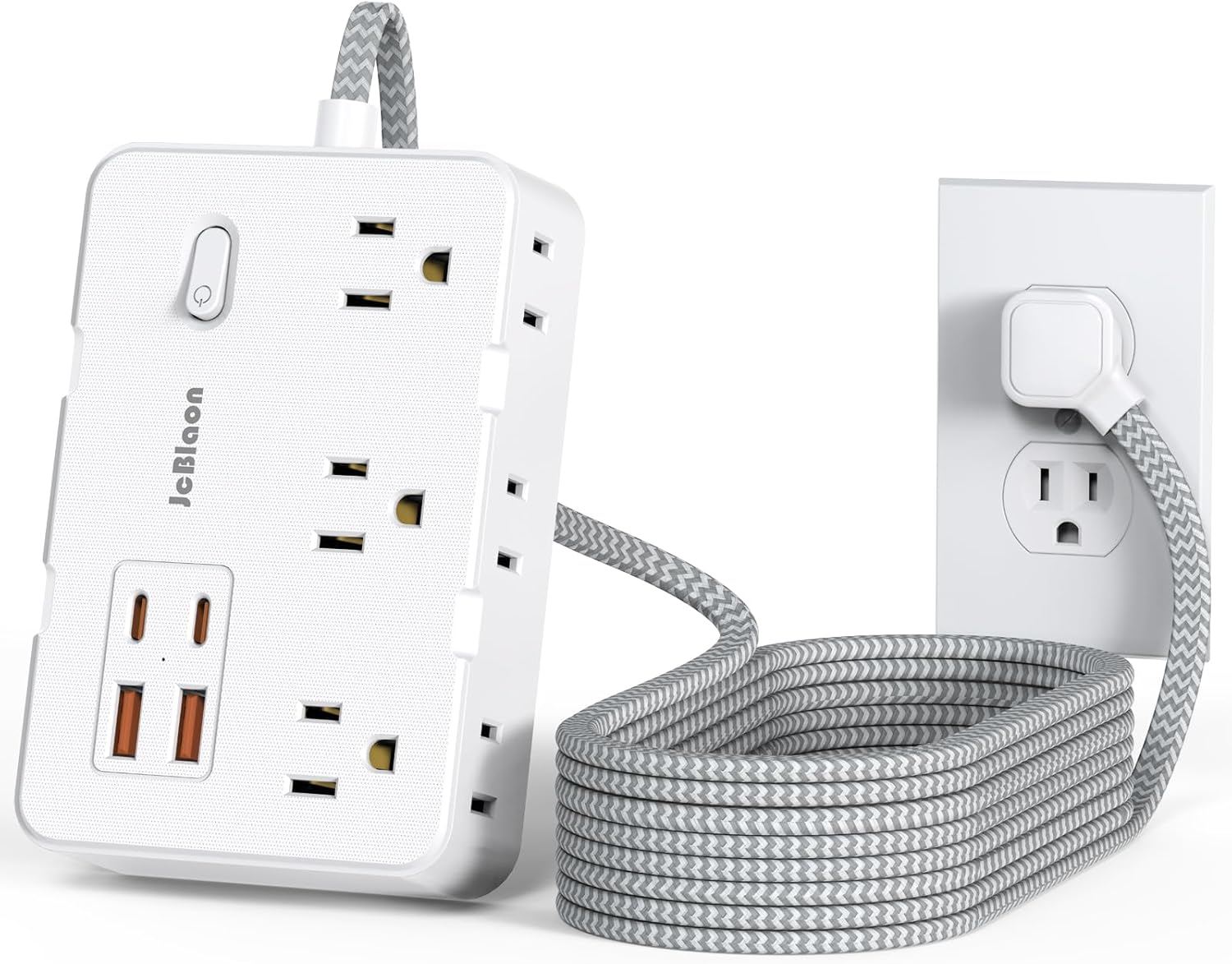 Surge Protector Power Strip 10 Ft Cord, Ultra Thin Flat Extension Cord with 6 Outlets 4 USB Ports(2 USB C), Flat Plug Power Strip, Braided Power Cord for College Dorm Room Essentials