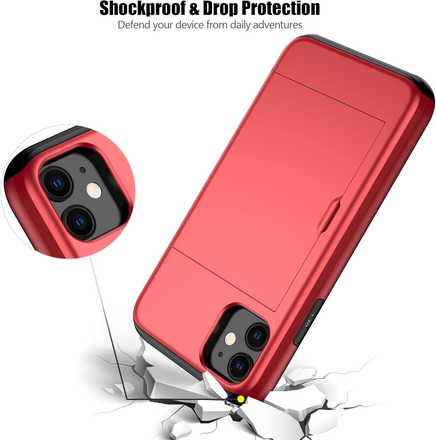 Nvollnoe for iPhone 11 Case with Card Holder Heavy Duty Protective Dual Layer Shockproof Hidden Card Slot Slim Wallet Case for iPhone 11 for Men&Women(Red)