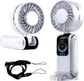 Blows Cold Air Portable Handheld Fan with Stand & Lanyard, 5000mAh USB-C Rechargeable Battery, 12H/5-Speed LED Display Mini Fan for Travel Beach Cruise Concerts Outdoor Events(White)