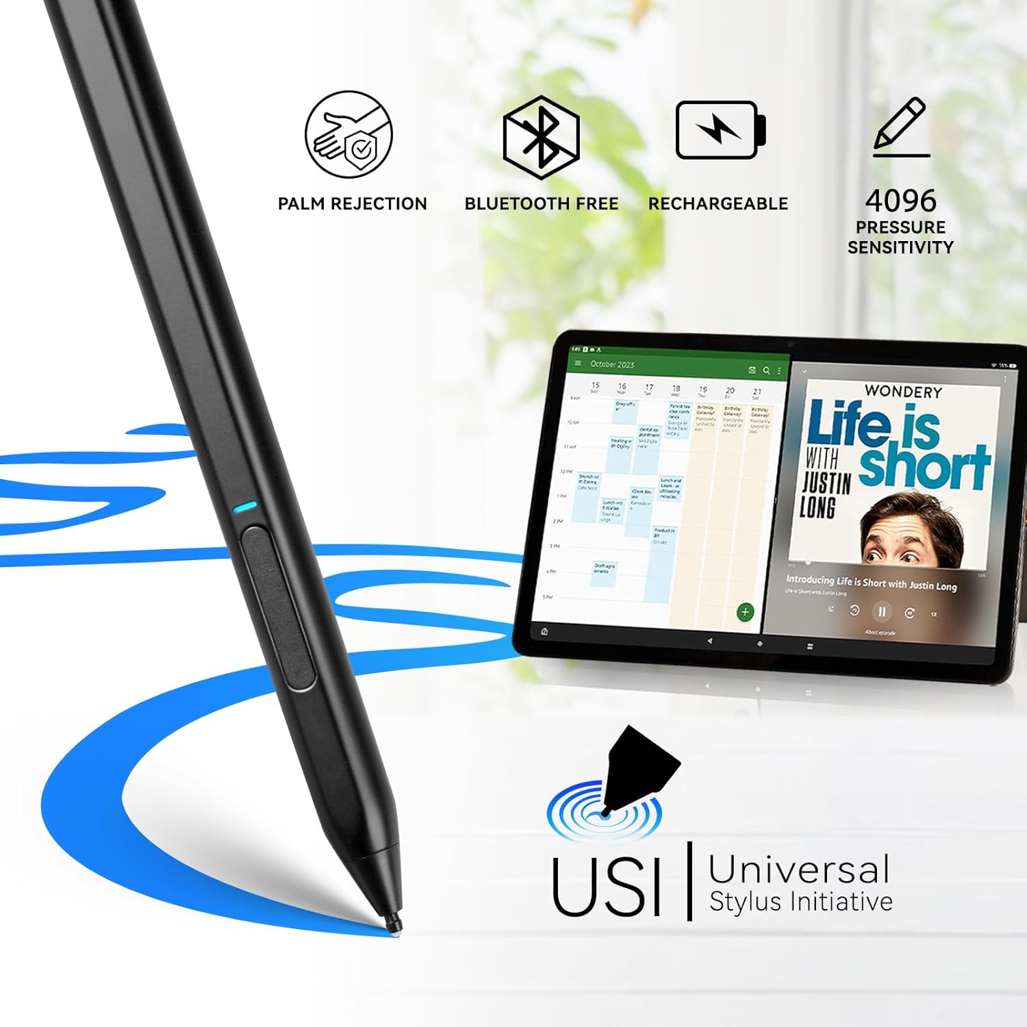 Fire Max 11 Stylus Pen,USI 2.0 Certified Stylus Pencil for Amazon Fire Max 11 Tablet & Amazon Fire HD 10 (13th Gen, 2023 Release),Palm Rejetion 4096 Pressure and Rechargeable Amazon Pen