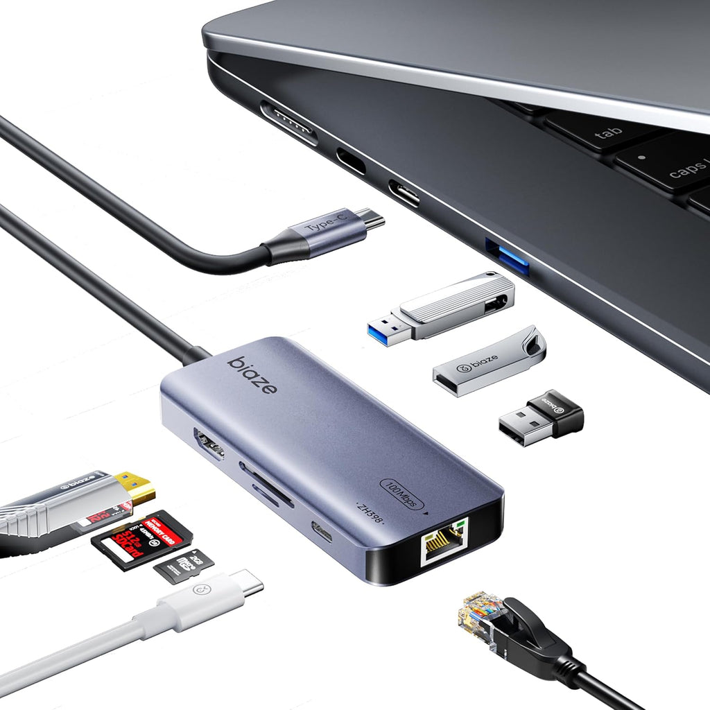 8-in-1 USB C Hub Adapter for MacBook, 4K60Hz HDMI, 100W PD Charging, USB 3.0, USB 2.0 * 2, SD/TF Card Reader, 100M Ethernet, 7 Ports Dongle for MacBook Pro/Air, iPad Pro, iPhone