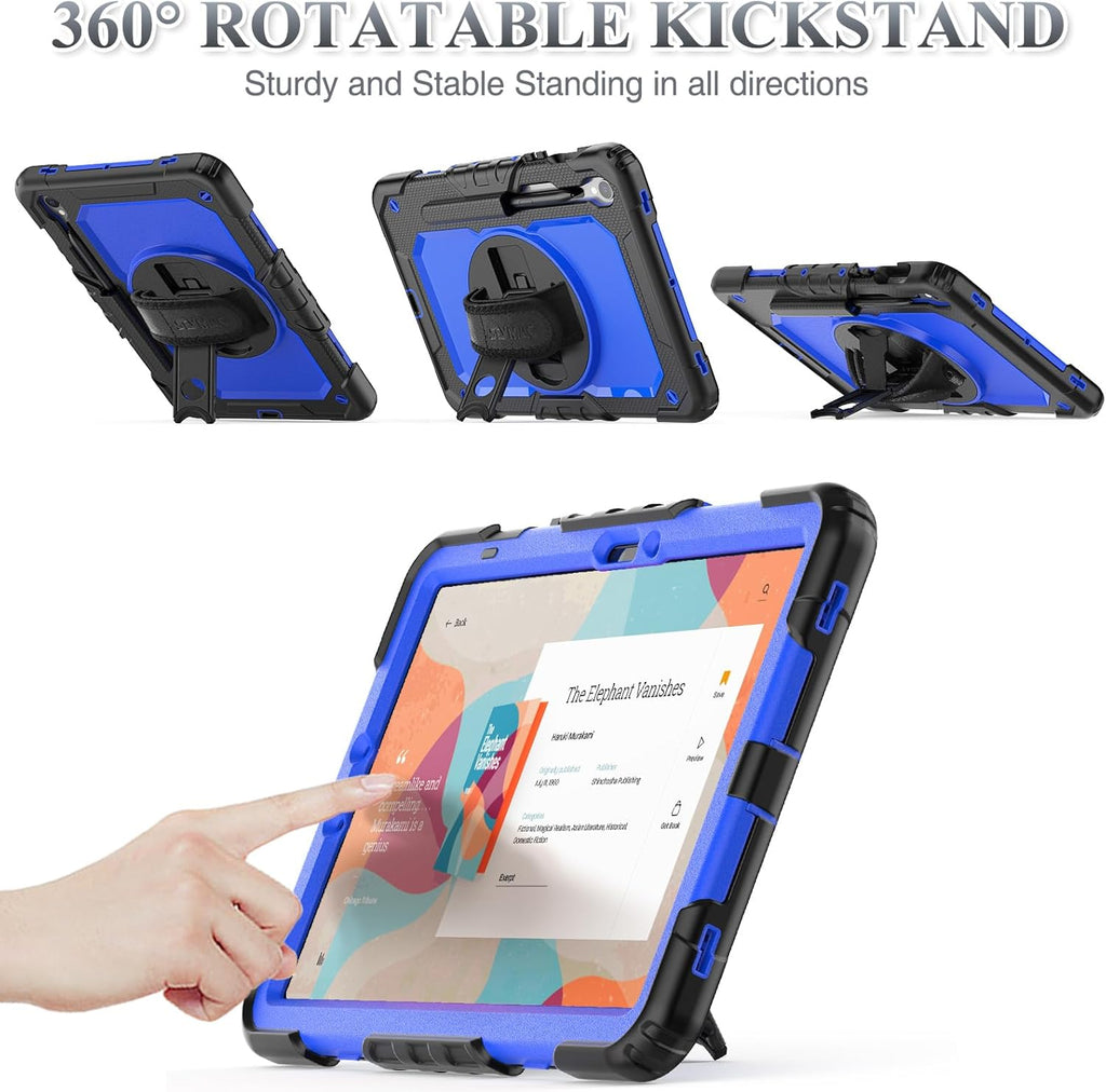 SEYMAC stock Case for Samsung Galaxy Tab S10 FE / S9 / S9 FE 5G Tablet Case Protective with Screen Protector, Pencil Holder, 360 Rotate Stand, Hand Strap, Shoulder Strap, Blue1