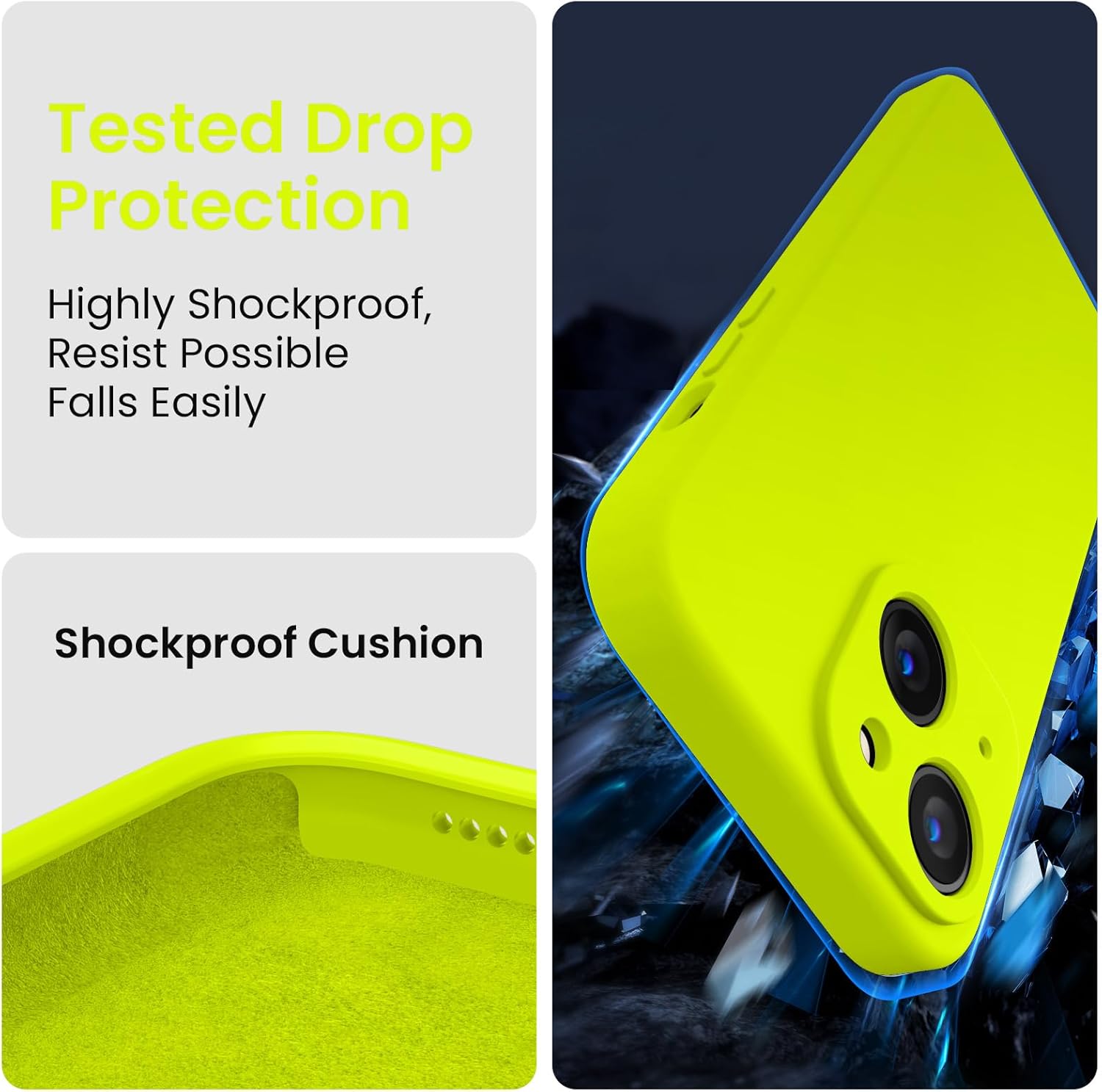 FireNova Designed for iPhone 15 Case, Silicone Upgraded [Camera Protection] Phone Case with [2 Screen Protectors], Soft Anti-Scratch Microfiber Lining Inside, 6.1 inch, Fluorescent Green