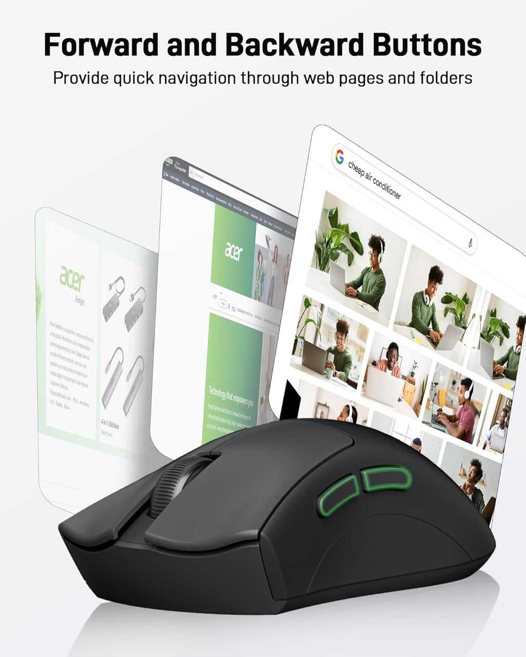 acer Wireless Mouse, 1200 DPI Computer Mouse for Laptop with 2.4GHz USB A Receiver, 5 Buttons Compatible for Windows, macOS, Android (Black)