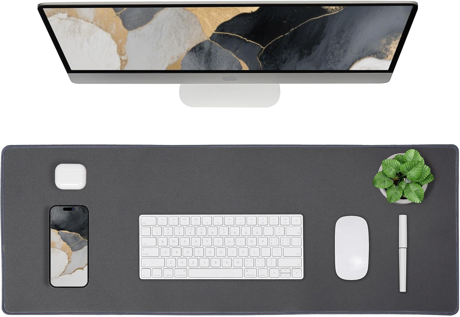 ALOANES Waterproof Mouse Pad with Durable Stitched Edge, XXXL gaming Keyboard Pad, Non-Slip Rubber Base Mouse Mat, Extended Desk pad for Gamer, Office & Home, Dark Gray Mousepad 35.4''x 15.7''x 0.12''