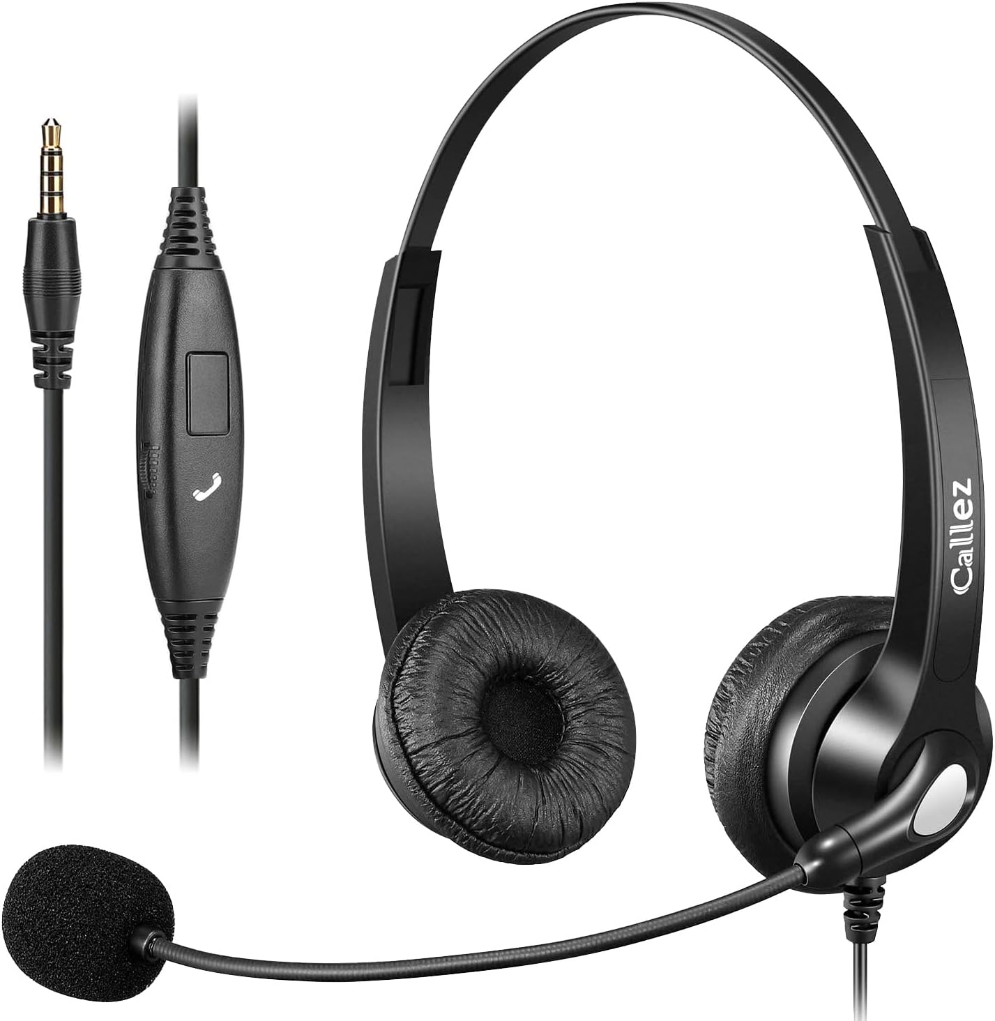 Callez 3.5mm Headset with Microphone Noise Cancelling for Cell Phone PC Laptop, Stereo Computer Headphones for iPhone Samsung Mac Call Center Office Skype, in-line Control, Clear Chat