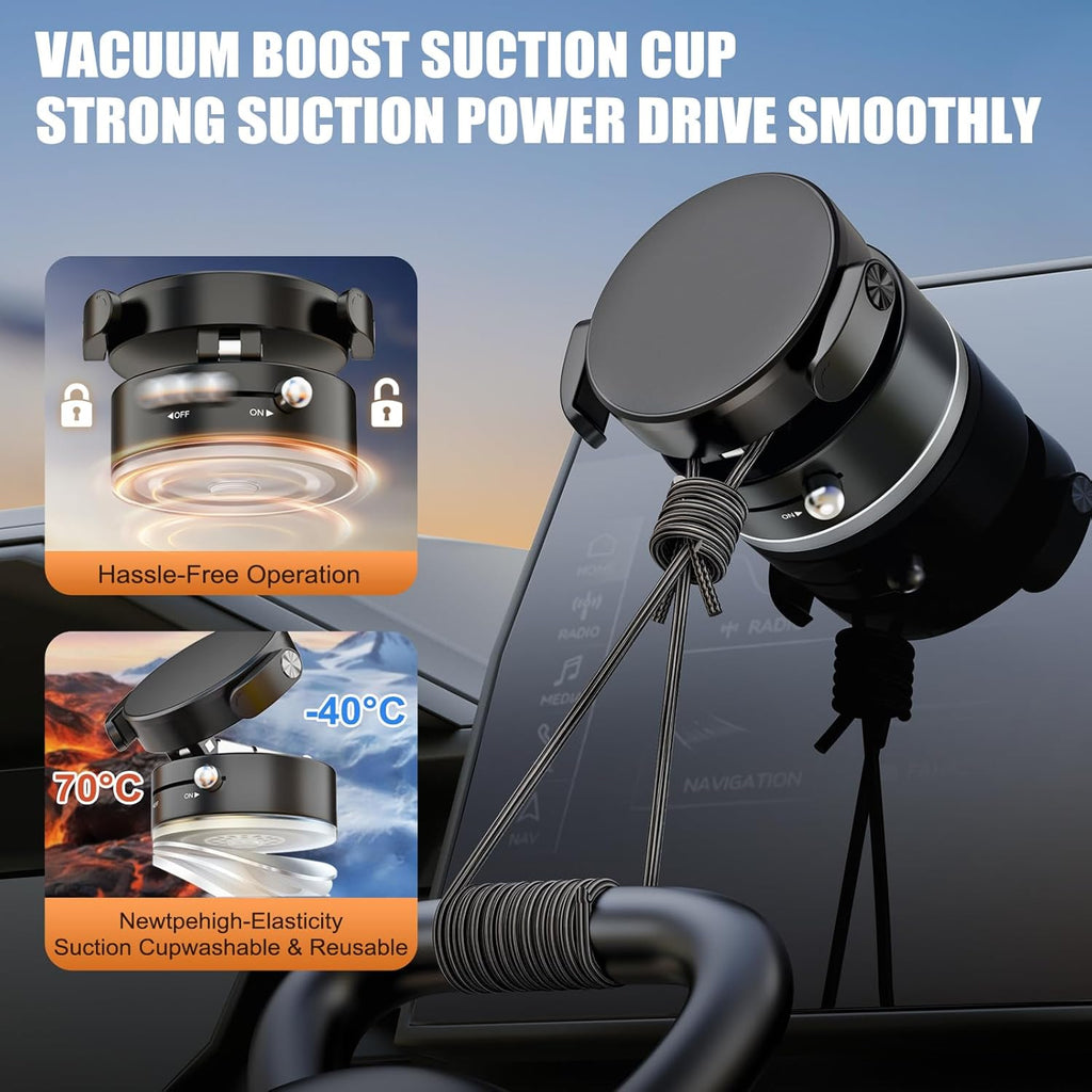 OOCC Magnetic Phone Holders for Your Car, 360°Rotating Adjustable Magsafe Car Phone Mount, Foldable Vacuum Magnetic Car Phone Holder for All Smartphones & All Car Models, Black
