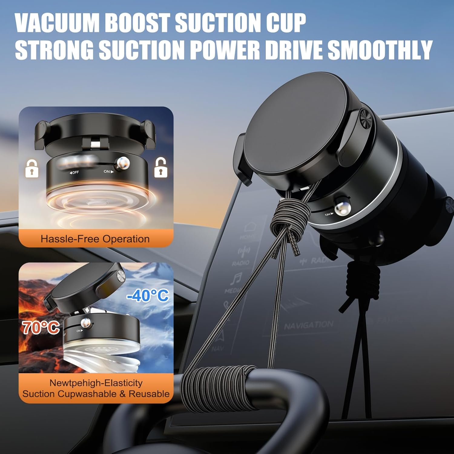 OOCC Magnetic Phone Holders for Your Car, 360°Rotating Adjustable Magsafe Car Phone Mount, Foldable Vacuum Magnetic Car Phone Holder for All Smartphones & All Car Models, Black