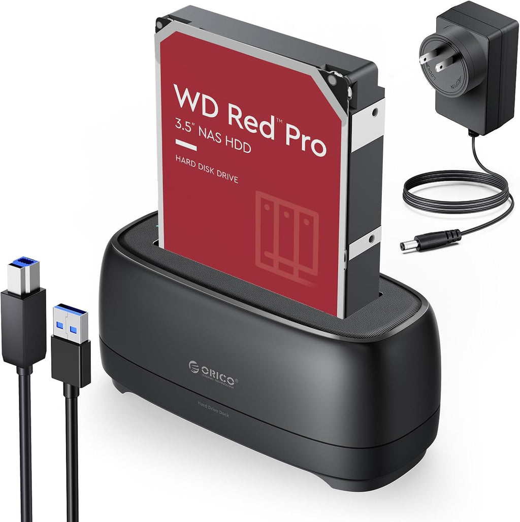 ORICO External Hard Drive Docking Station for 2.5/3.5 Inch HDD SSD USB 3.0 to SATA Hard Drive Dock Up to 22TB Support UASP 12V Power Adapter Supply-DD18