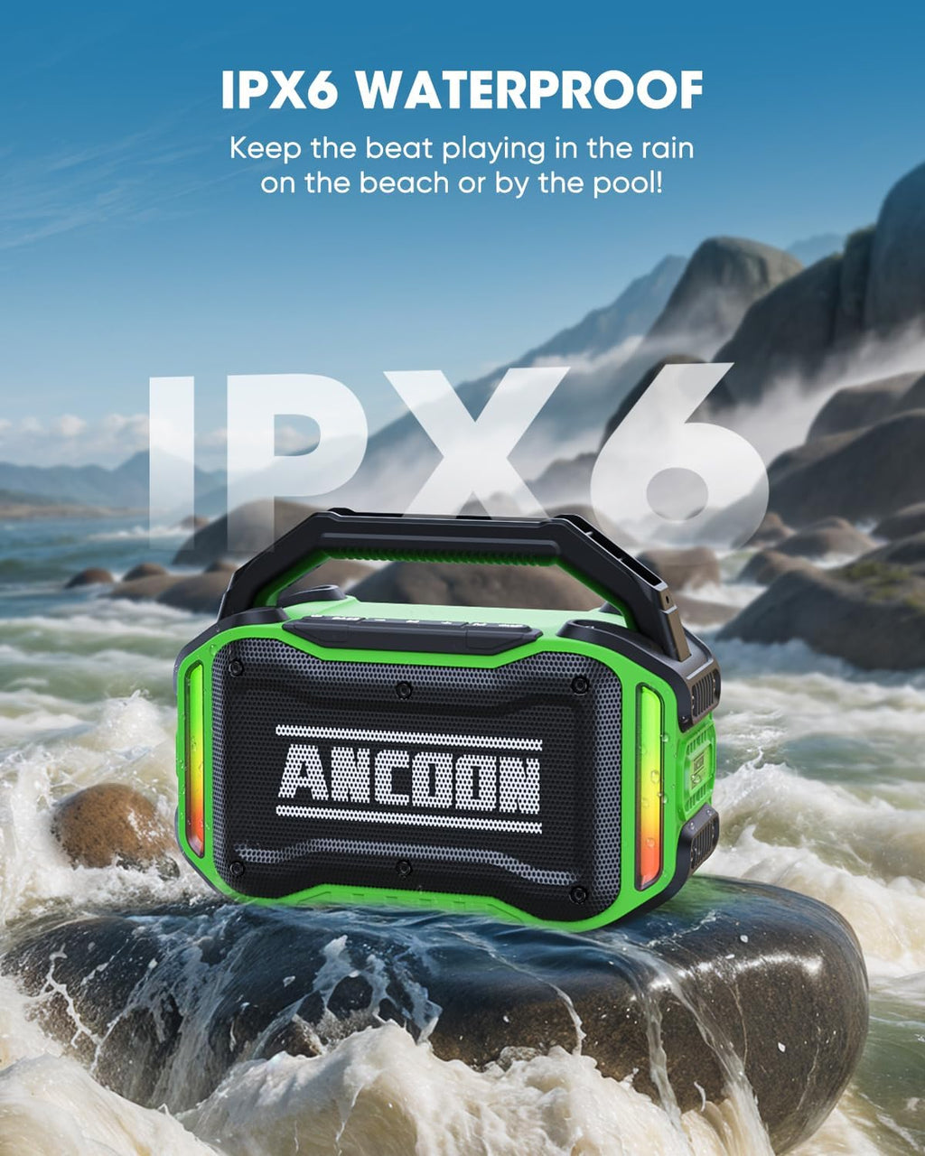Speakers Bluetooth Wireless: 80W(Peak) Loud Speaker with Bass, 20H Playtime, IPX6 Waterproof, Large Jobsite Speakers for Work, Outdoor, Workshop, Garage, Portable Speaker with TWS (Green)