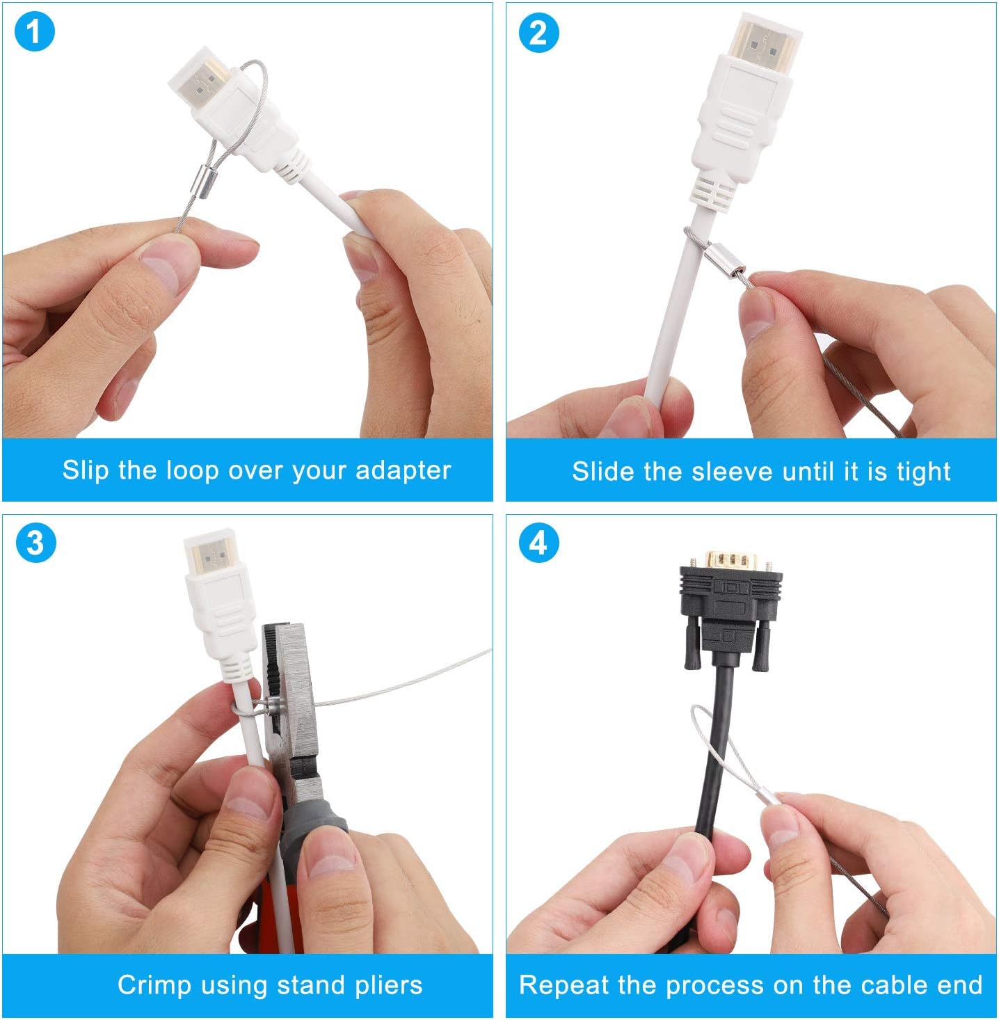 Cable Tethers 30 Pack with Crimping Tool (12 Inches, White Color), Adjustable Security Cable Look, Universal DIY Adapter Tethering Ties Kit for Computer Cord, Pre-Assembled, Tamper-Resistant