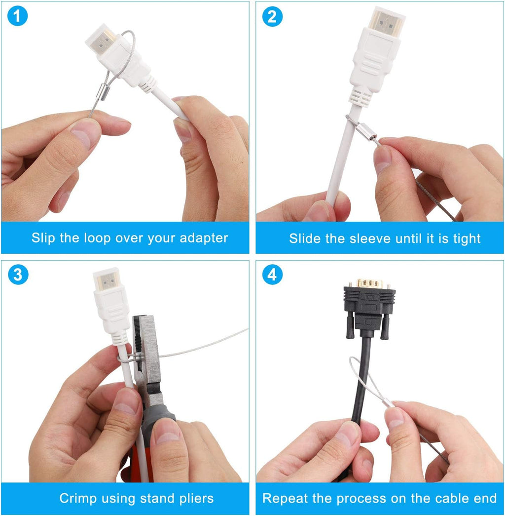 Cable Tethers 20 Pack with Crimping Tool (12 Inches, White Color), Adjustable Security Cable Look, Universal DIY Adapter Tethering Ties Kit for Computer Cord, Pre-Assembled, Tamper-Resistant