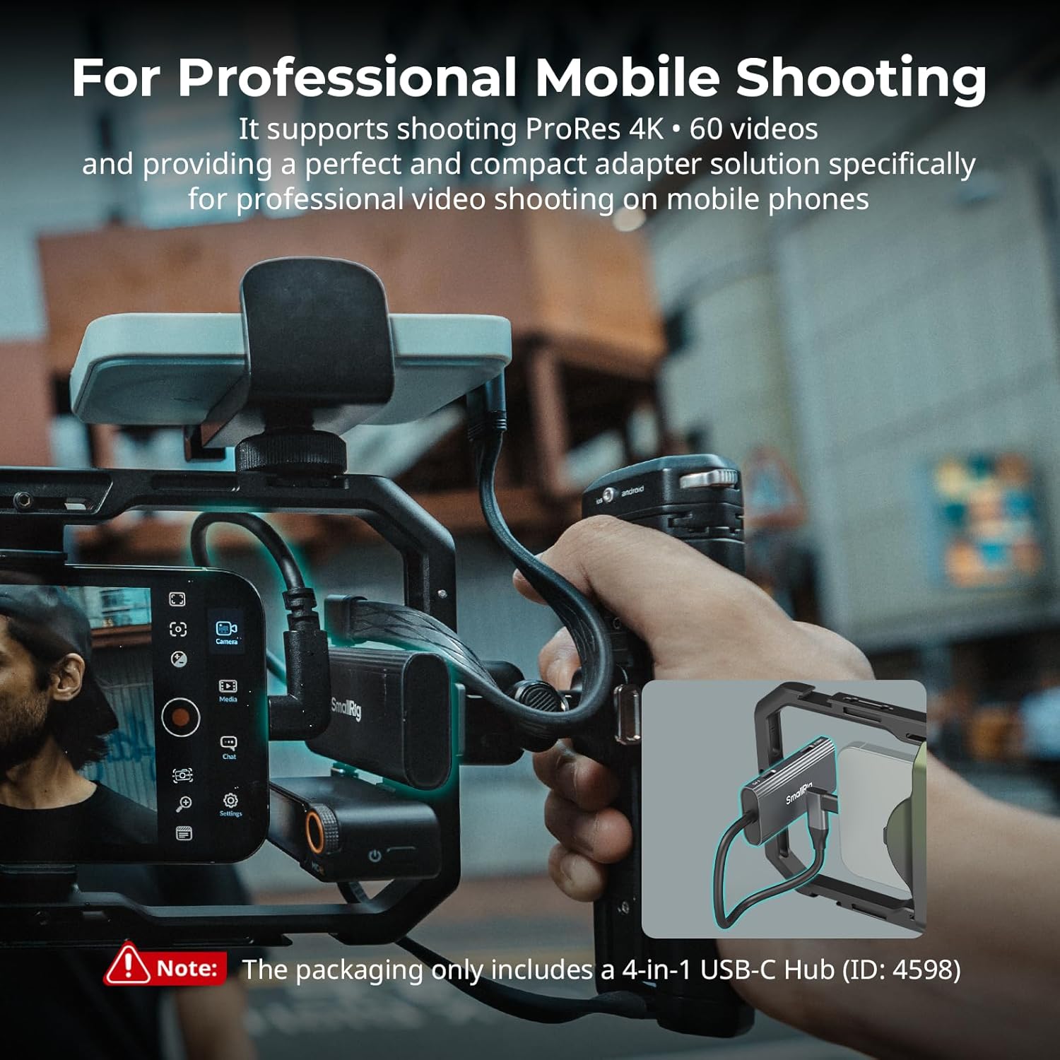 SmallRig 4-in-1 USB-C Hub with a Cold Shoe Mount for Phone/Camera Cage, PD 100W / USB-C 3.1/2.0 with Audio Adapter x 2, for Professional Mobile Shooting - 4598