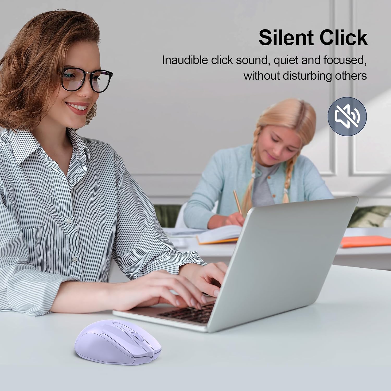 TECKNET Wireless Mouse (2.4G & BT5.0/3.0) Silent 4800 DPI Computer USB A & Bluetooth Mouse 6 Buttons, Wide Compatibility - Lavender