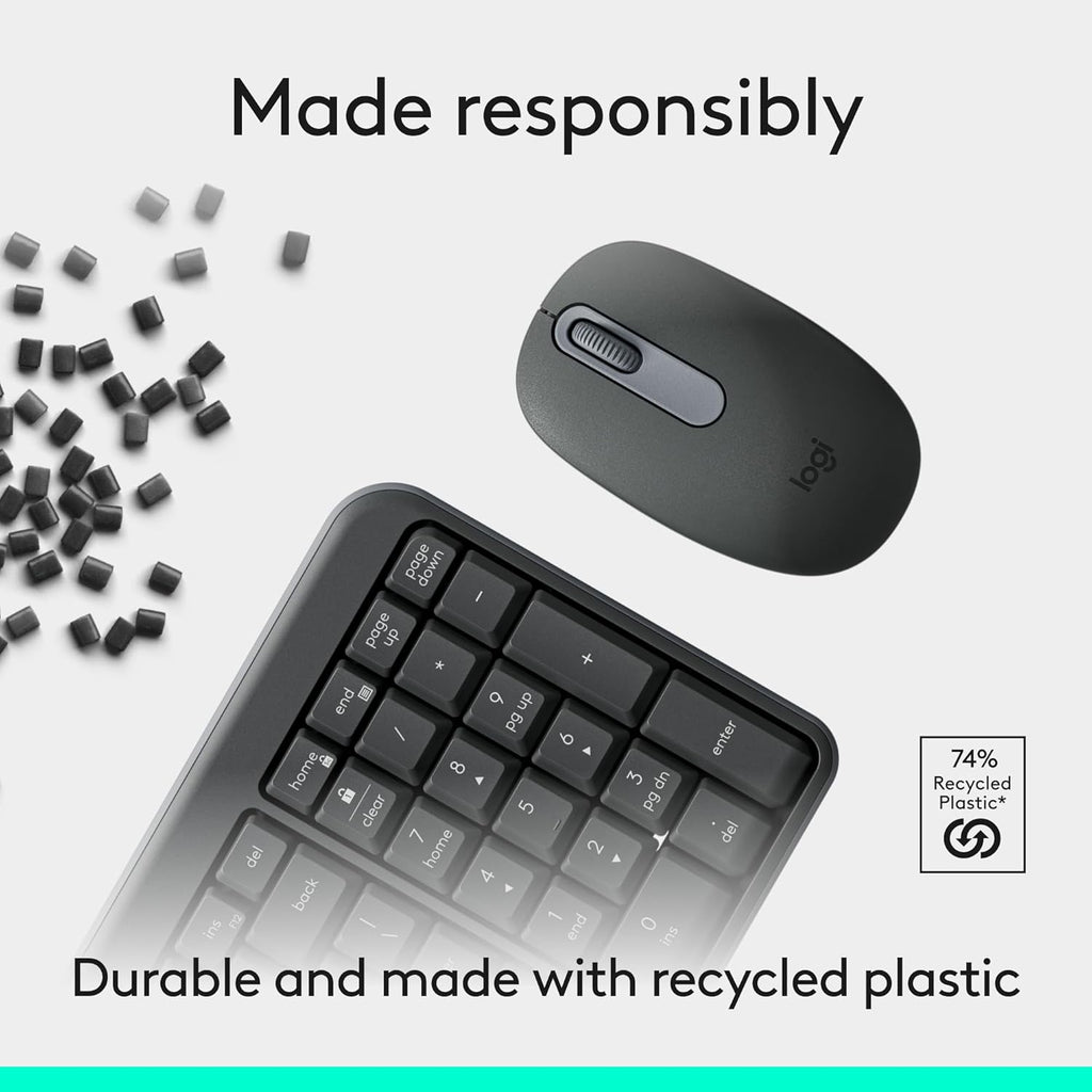 Logitech MK250 Bluetooth Wireless Mouse and Keyboard Combo: Fast & Easy Connectivity, Compact Wireless Keyboard, Ambidextrous Mouse, Durable Build - Windows/MacOS - Graphite