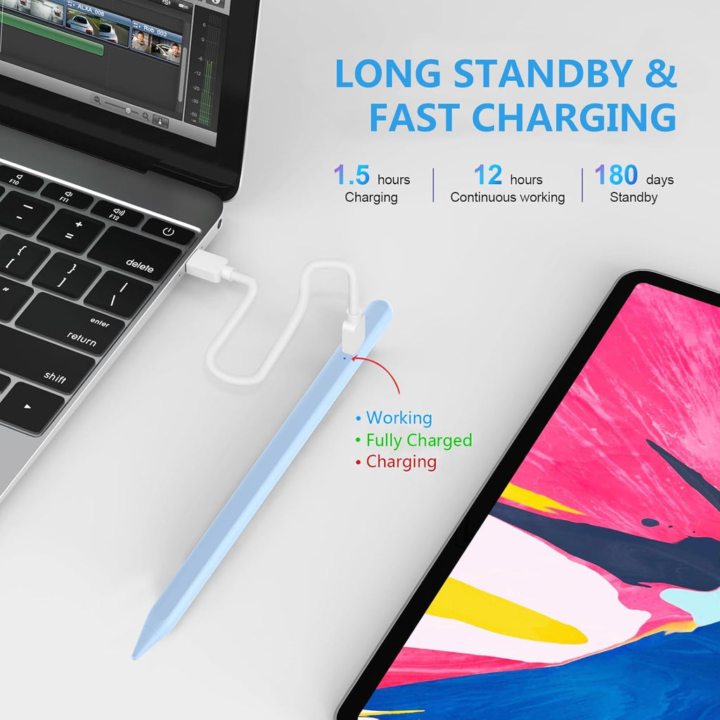 Stylus Pen for iPad 2018-2023 with Palm Rejection, Active Pencil for iPad 10th/9th/8th/7th/6th Generation, for iPad Pro 11/12.9 inch, for iPad Air 5th/4th/3th, for iPad mini 6th/5th Gen(Sky Blue)