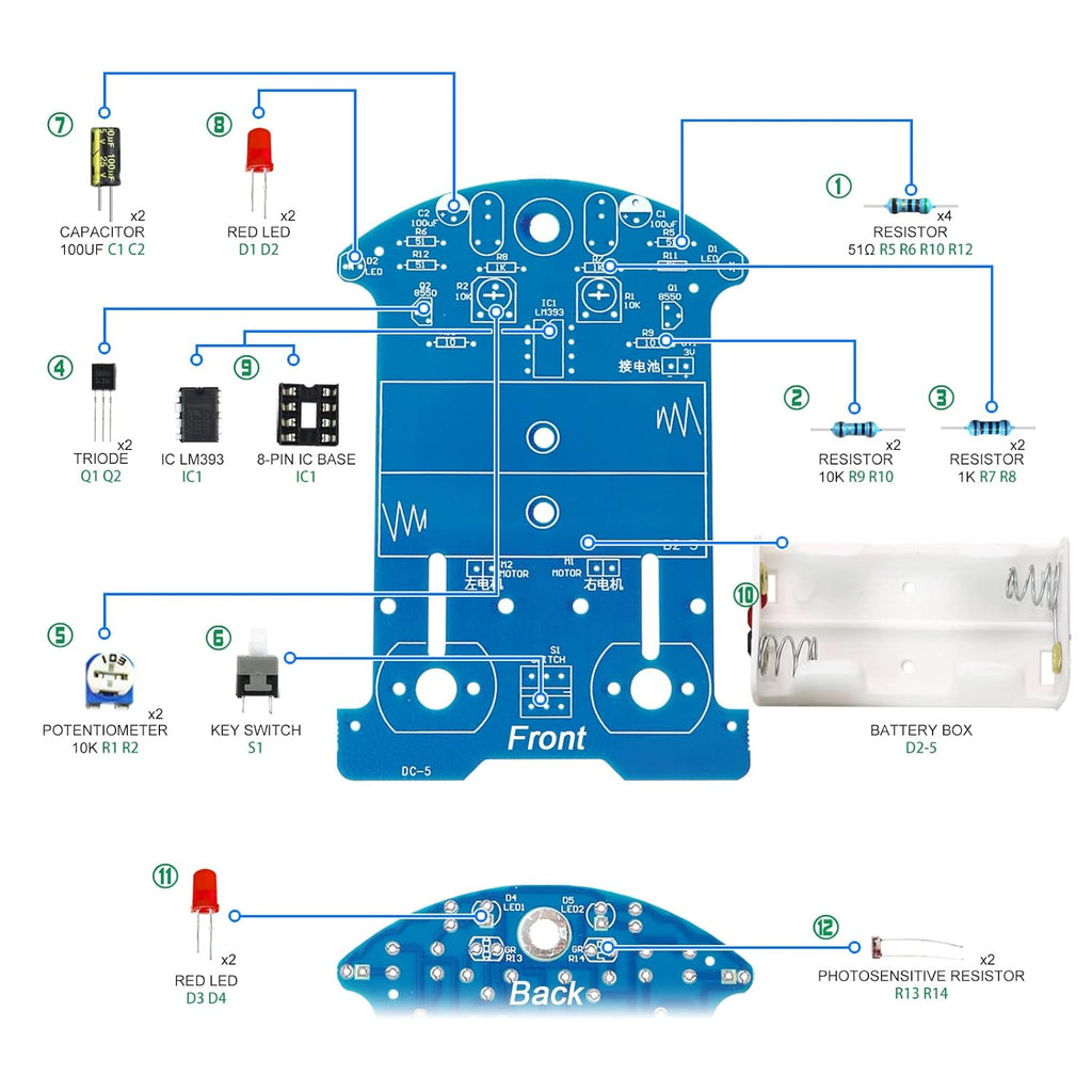 Soldering Practice Kit DIY D2-5 Tracking Car Plug-in Circuit Kit Learn Soldering Kit for Beginners