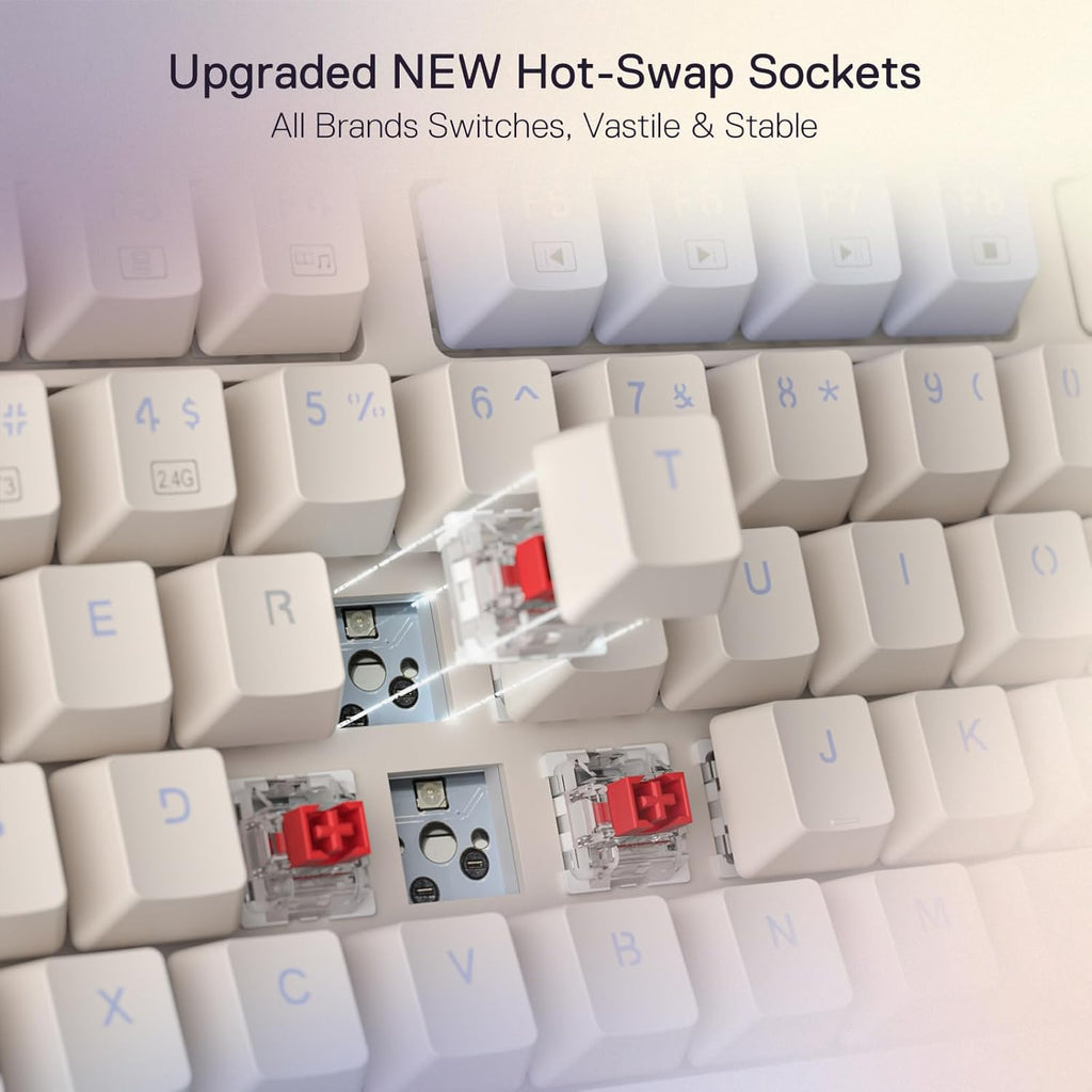 Redragon K673 PRO 75% Wireless Gasket RGB Gaming Keyboard, 3-Modes 81 Keys Compact Mechanical Keyboard w/Hot-Swap Socket, Dedicated Knob Control & Sound Absorbing Pads, Linear Red Switch