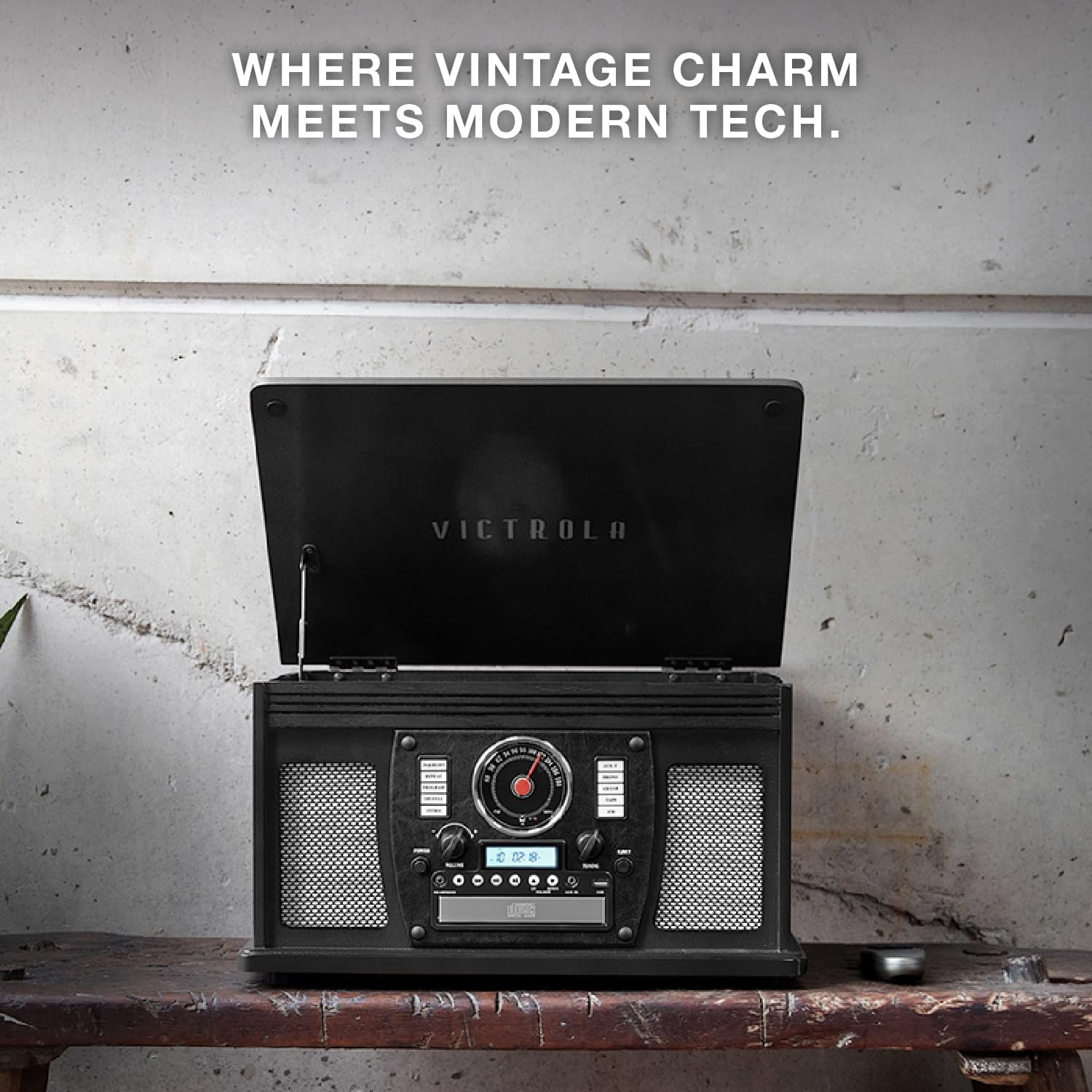Victrola Navigator 8-in-1 Bluetooth Record Player with Built-in Speakers – 3 Speed Turntable, CD Player, Cassette, FM Radio, USB, RCA Out, Headphone Jack, Wireless Music Streaming, Real Wood (Oak)
