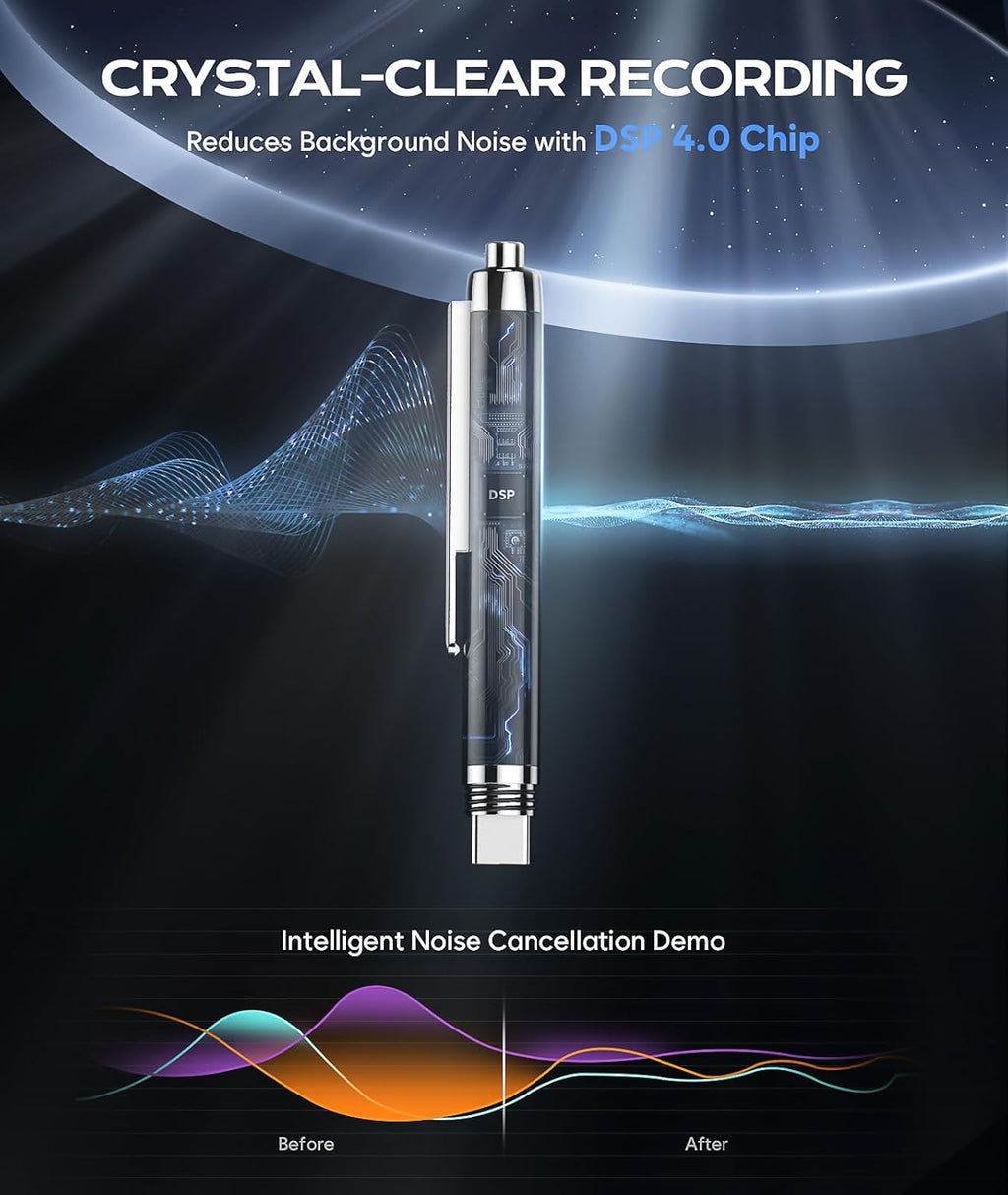 128GB (9800Hrs) Voice Recorder w/Type-C, Audio Recording Device with AI-Intelligent Noise Reduction, Digital Voice Activated Recorder 180 Days Storage Capacity for Lectures, Class, Work, Interviews