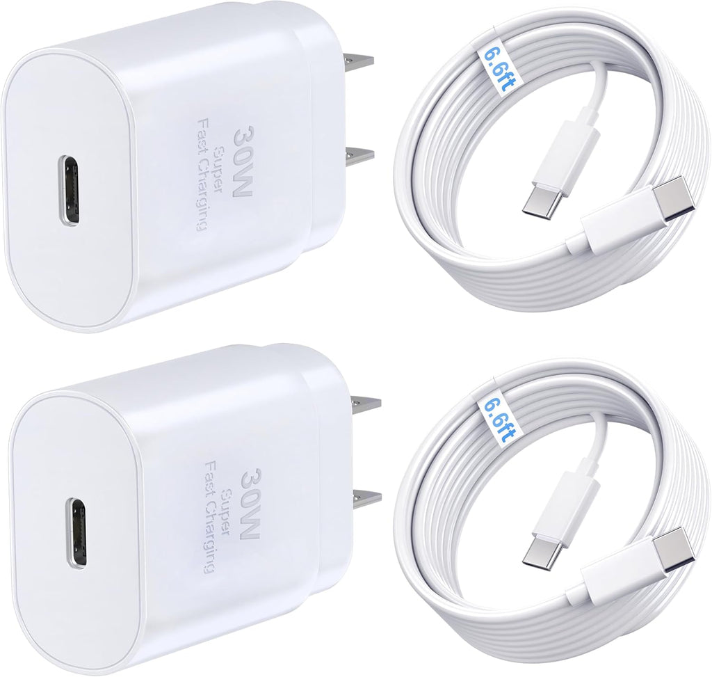 Phone 15 16 Charger, 30W Super Fast Charging, USB C Block Type C Cable Cord 6.6ft for iPhone iPhone 16,16 Plus,16 Pro,16 Pro Max, iPhone15, iPad Pro 12.9/11, Samsung Galaxy S24,S23-2Pack