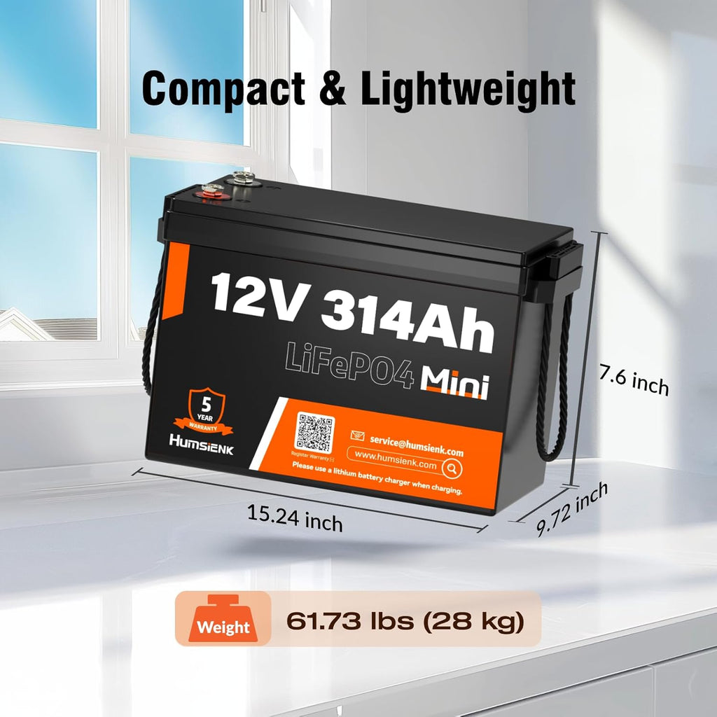 12V 314Ah LiFePO4 Lithium Battery Max. 4019Wh Energy, 15000+ Deep Cycles,100A BMS Lithium Iron Phosphate Rechargeable Battery Great for RV, Marine and Off Grid Applications, 4 PACK