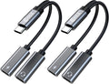 2PCS USB C Headphone Splitter,CCZ CA01 USB C to Type C Headphone Jack and Charger Adapter, 1 in 2 out Dongle Hi-Res DAC Audio Cable with PD 60W Fast Charging for Samsung Galaxy S25 S24 S23 (USBC-USBC)